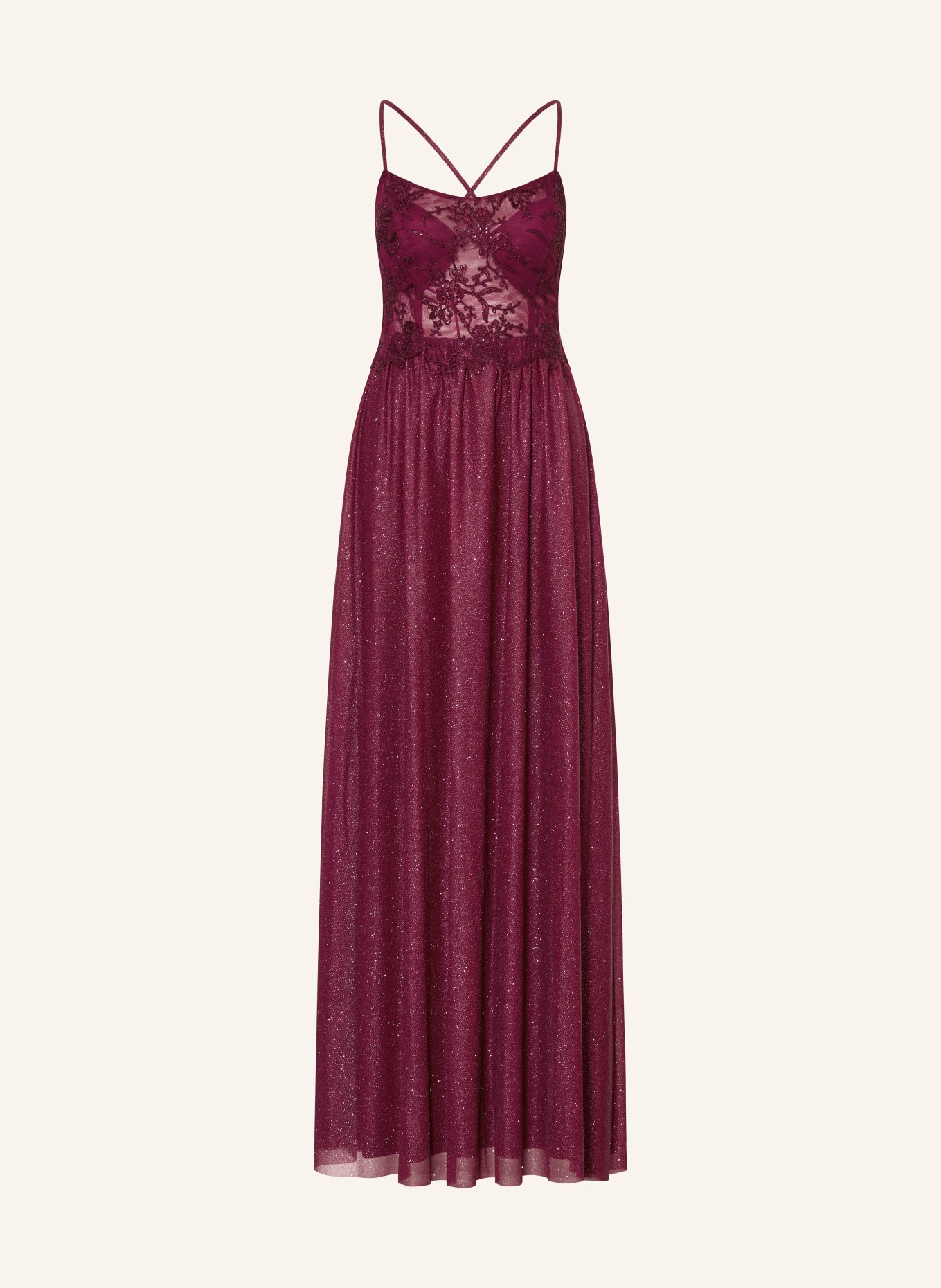 Suddenly Princess Večerní šaty s krajkou a třpytivou nití: TMAVĚ ČERVENÁ