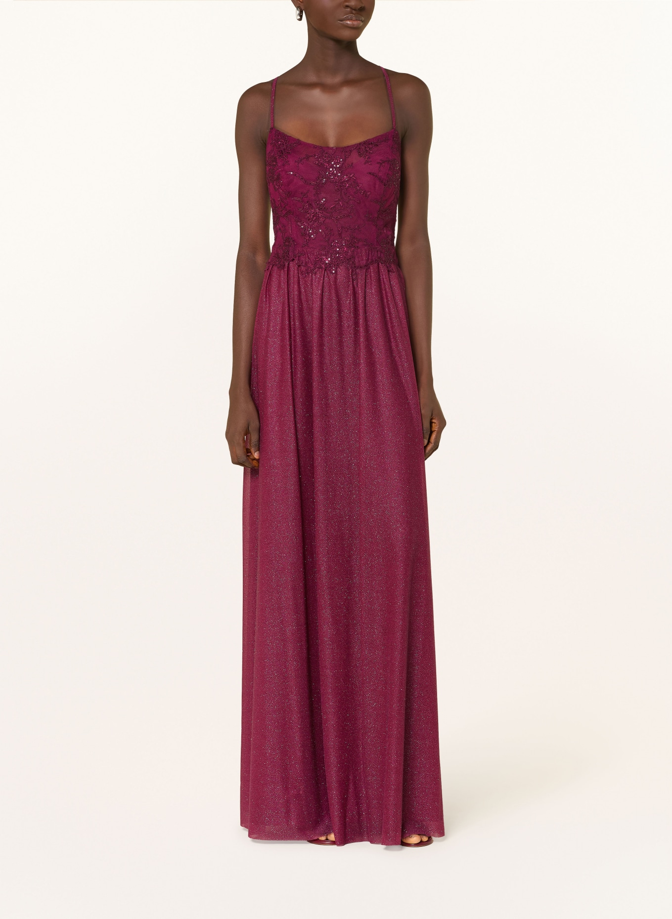 Suddenly Princess Večerní šaty s krajkou a třpytivou nití: TMAVĚ ČERVENÁ