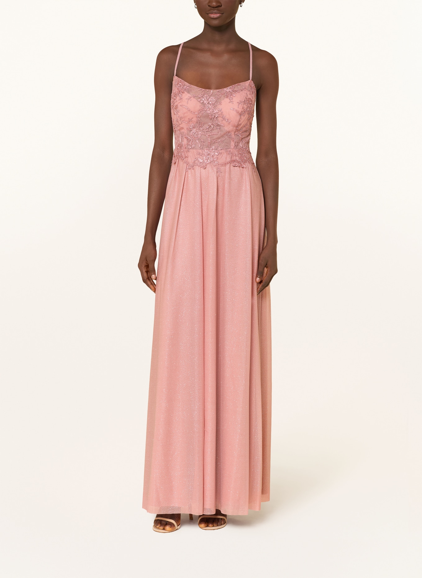 Suddenly Princess Večerní šaty s krajkou a třpytivou nití: STARORŮŽOVÁ / STŘÍBRNÁ