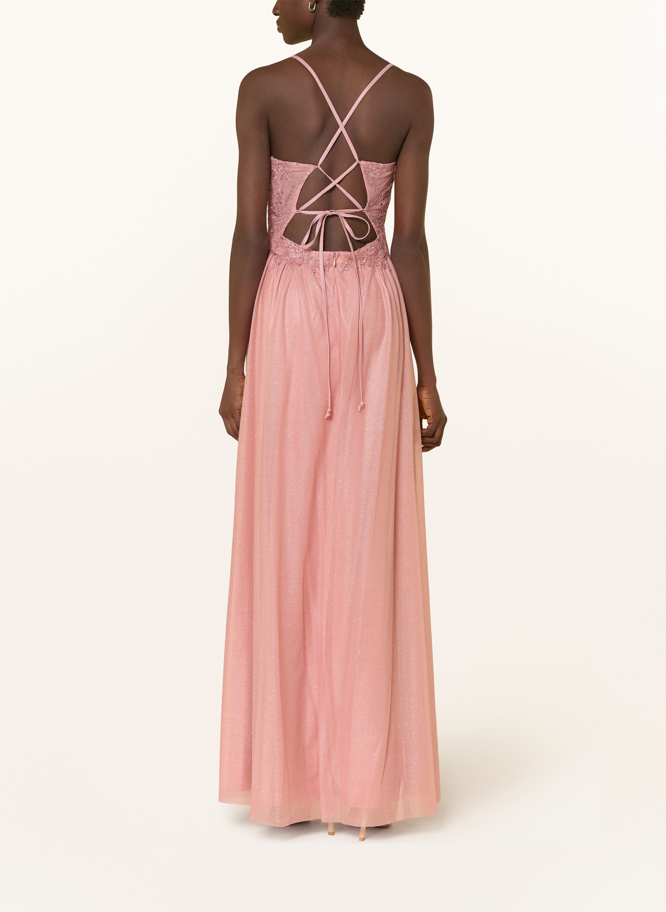 Suddenly Princess Večerní šaty s krajkou a třpytivou nití: STARORŮŽOVÁ / STŘÍBRNÁ