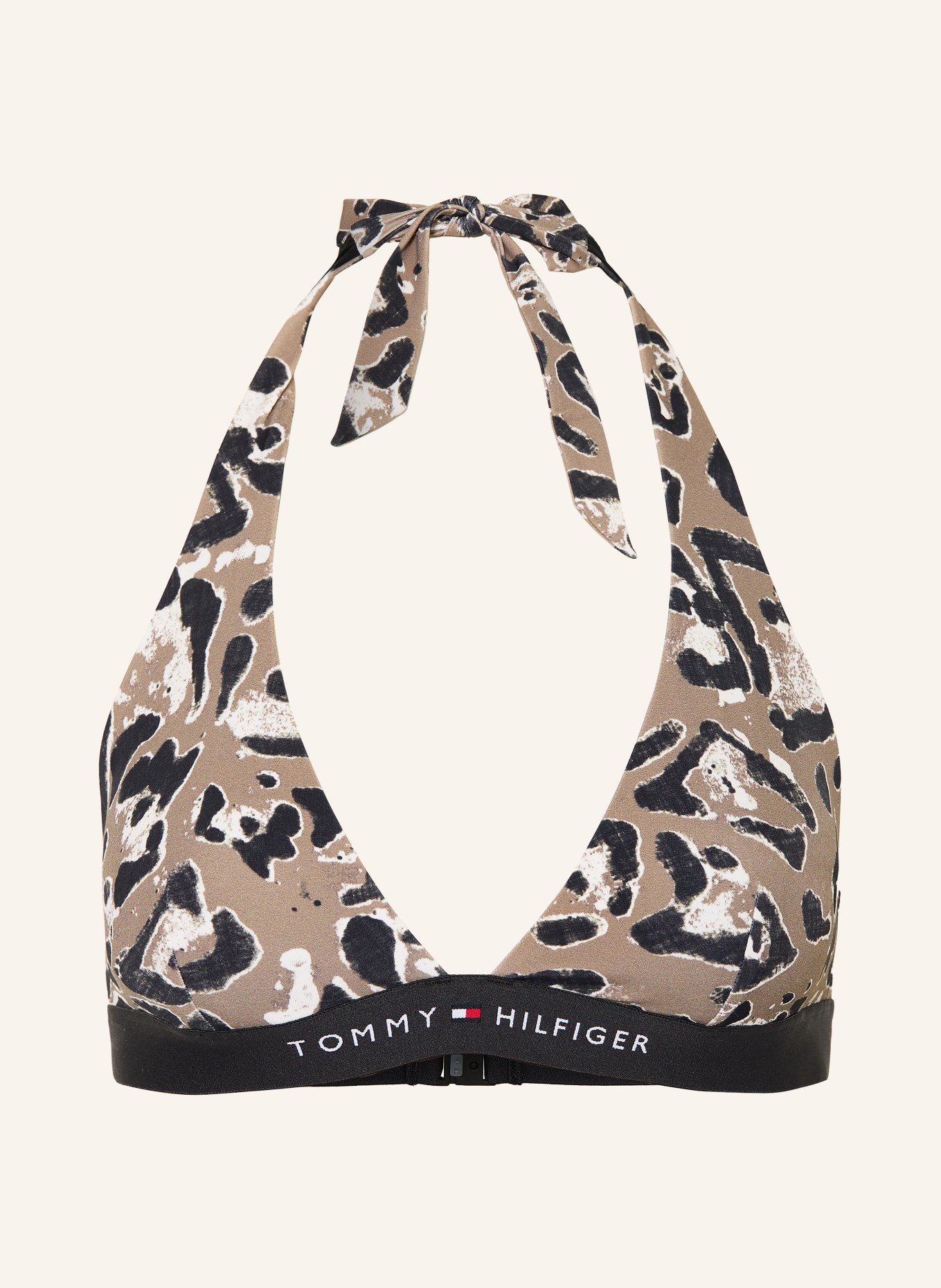 TOMMY HILFIGER Neckholder-Bikini-Top: TAUPE / WEISS / SCHWARZ