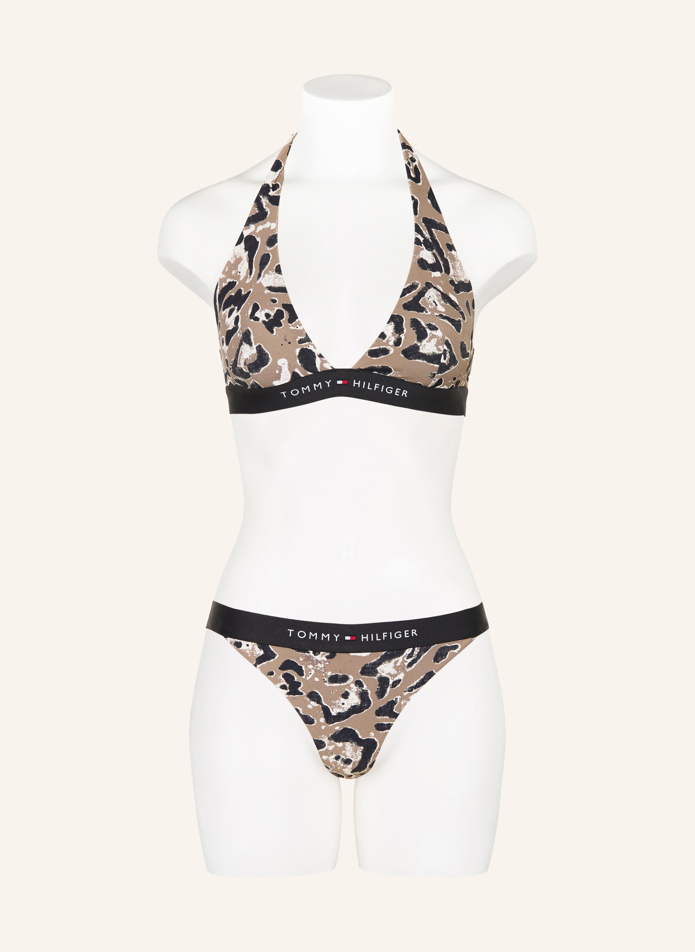 TOMMY HILFIGER Neckholder-Bikini-Top: TAUPE / WEISS / SCHWARZ