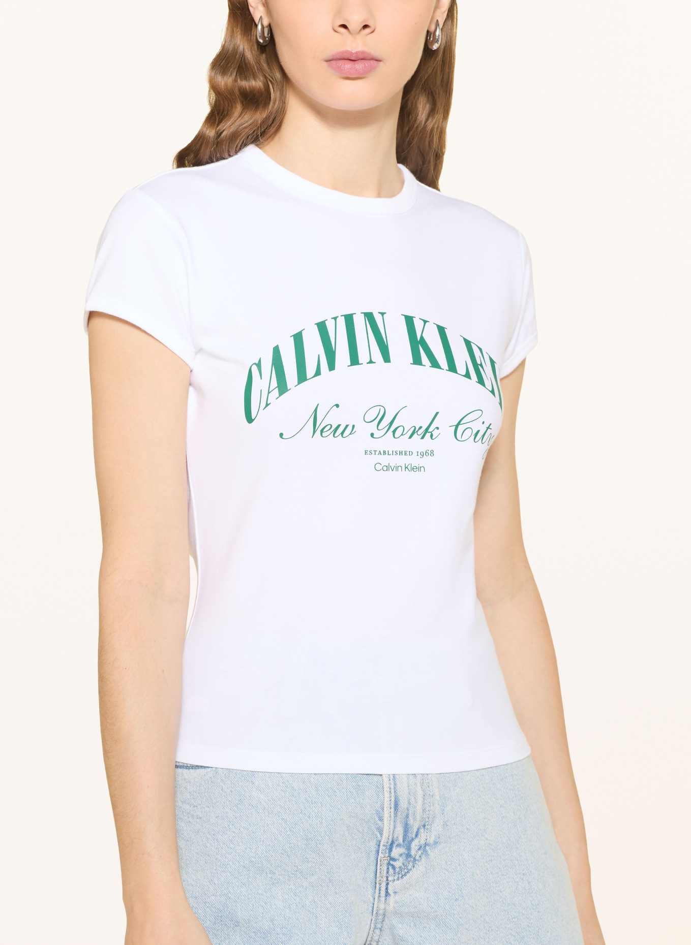 Calvin Klein Jeans tričko: BÍLÁ / ZELENÁ