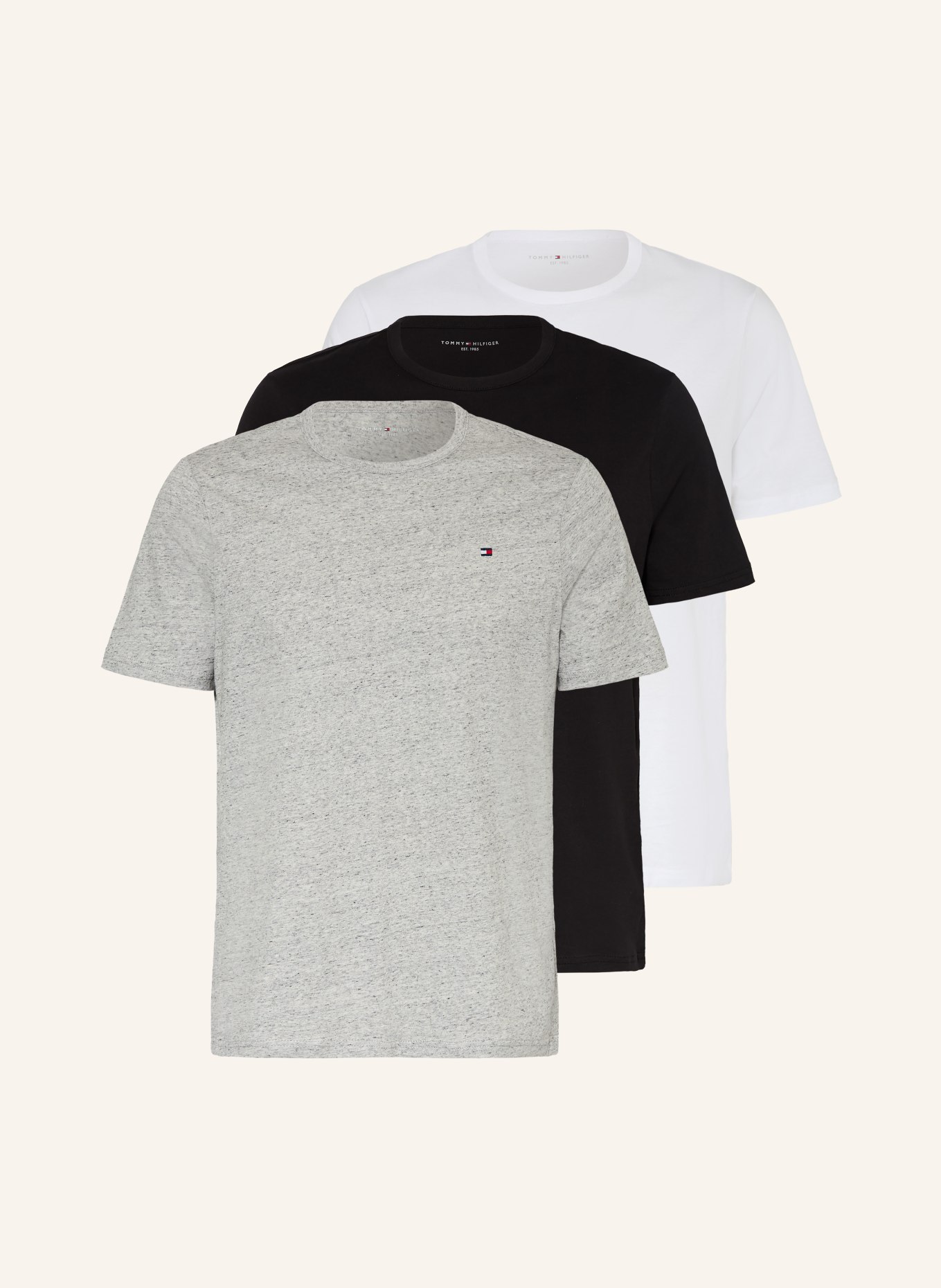 TOMMY HILFIGER 3er-Pack T-Shirts: GRAU / WEISS / SCHWARZ