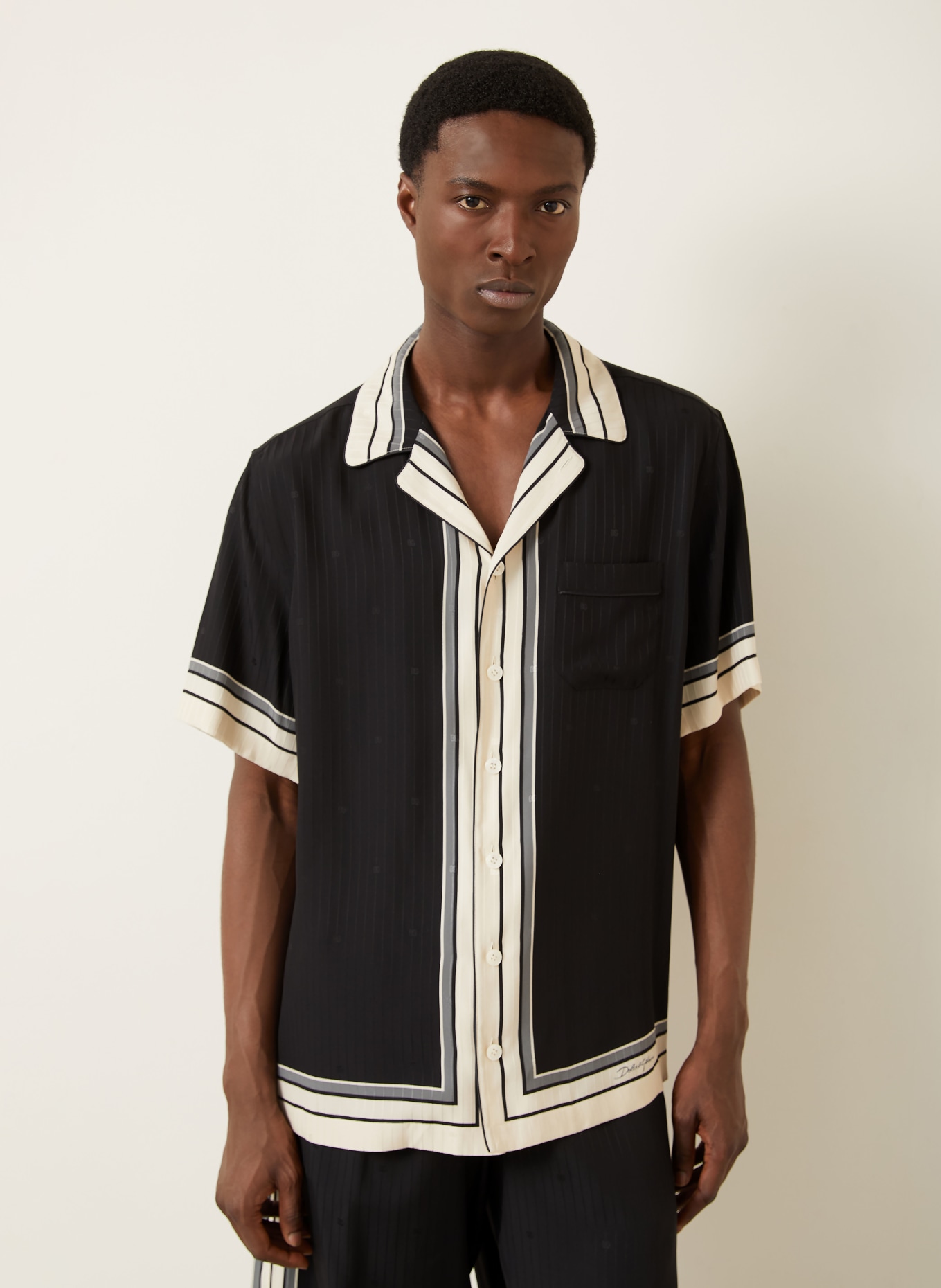 DOLCE & GABBANA Resorthemd Comfort Fit aus Seide: SCHWARZ / BEIGE / DUNKELGRAU