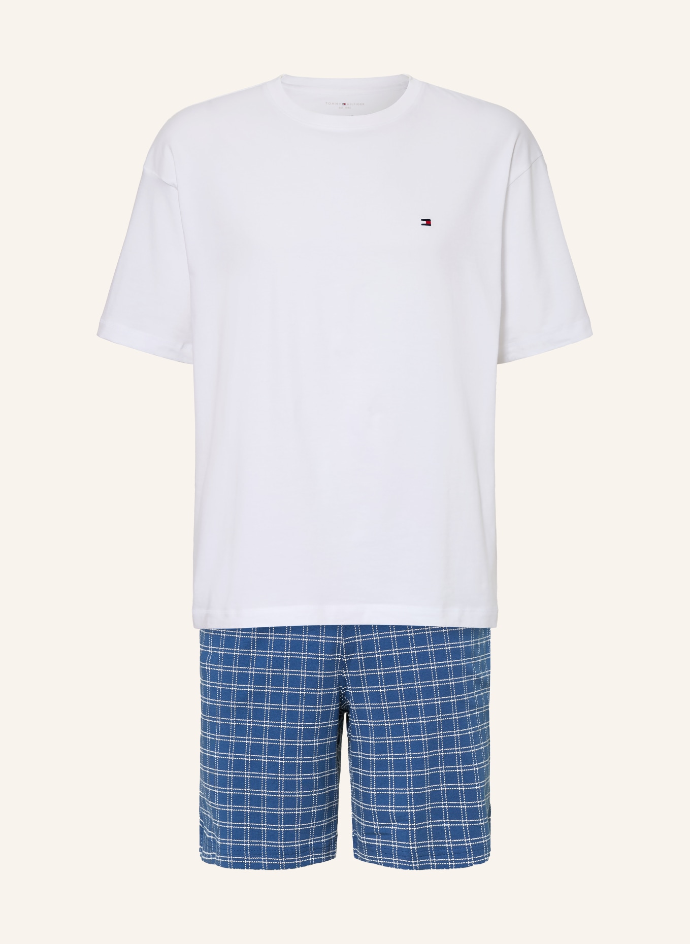 TOMMY HILFIGER Krátké pyžamo: MODRÁ / BÍLÁ