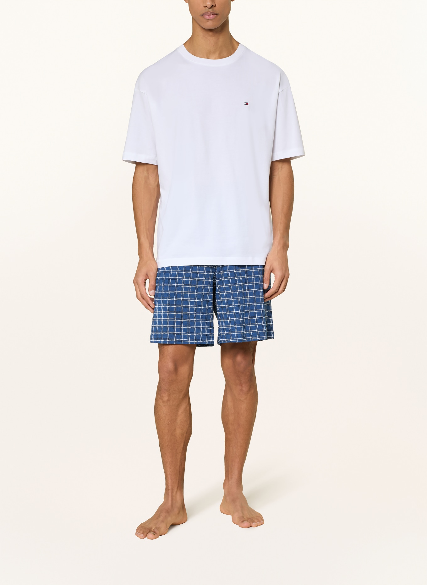 TOMMY HILFIGER Krátké pyžamo: MODRÁ / BÍLÁ