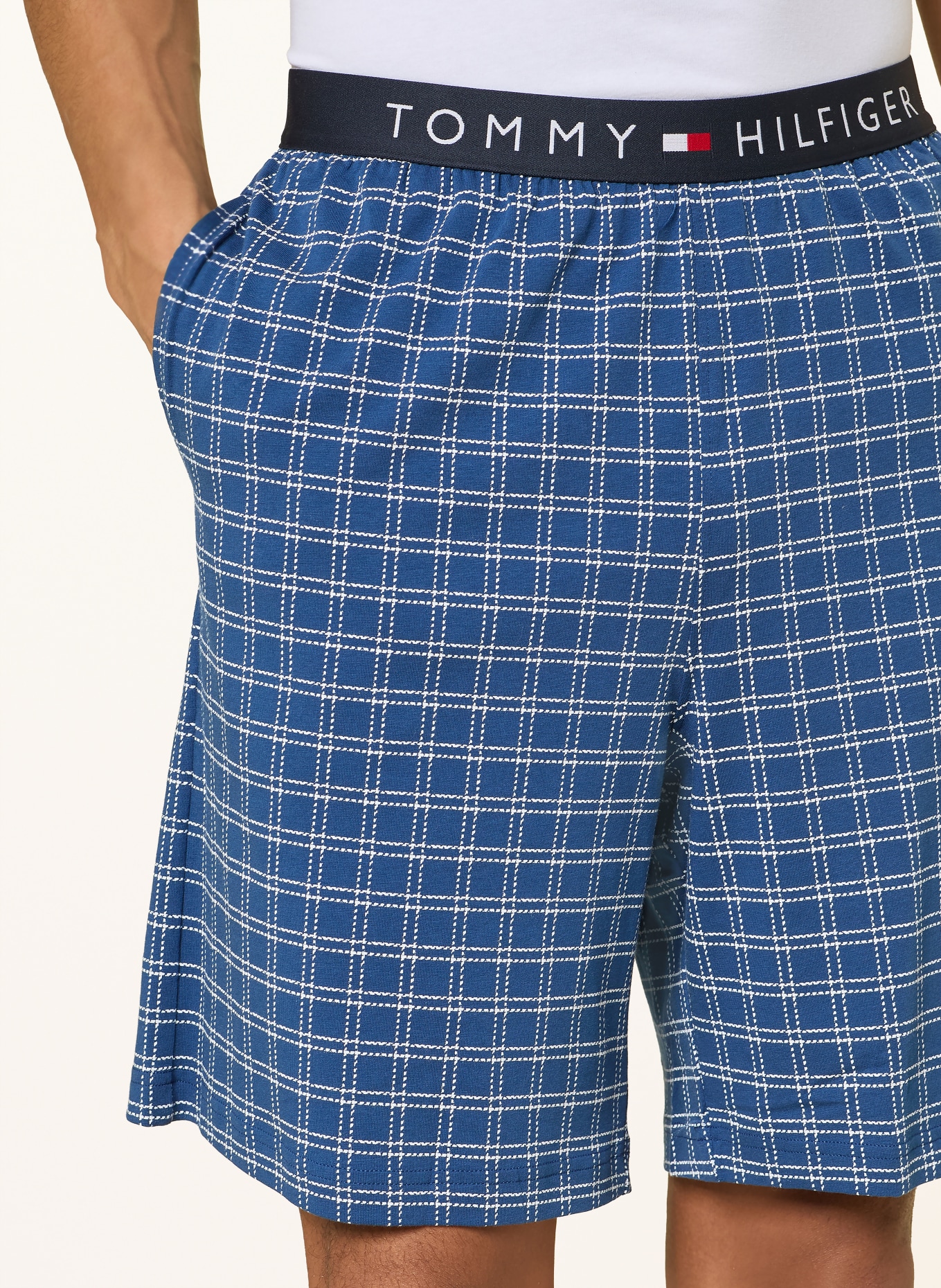 TOMMY HILFIGER Krátké pyžamo: MODRÁ / BÍLÁ