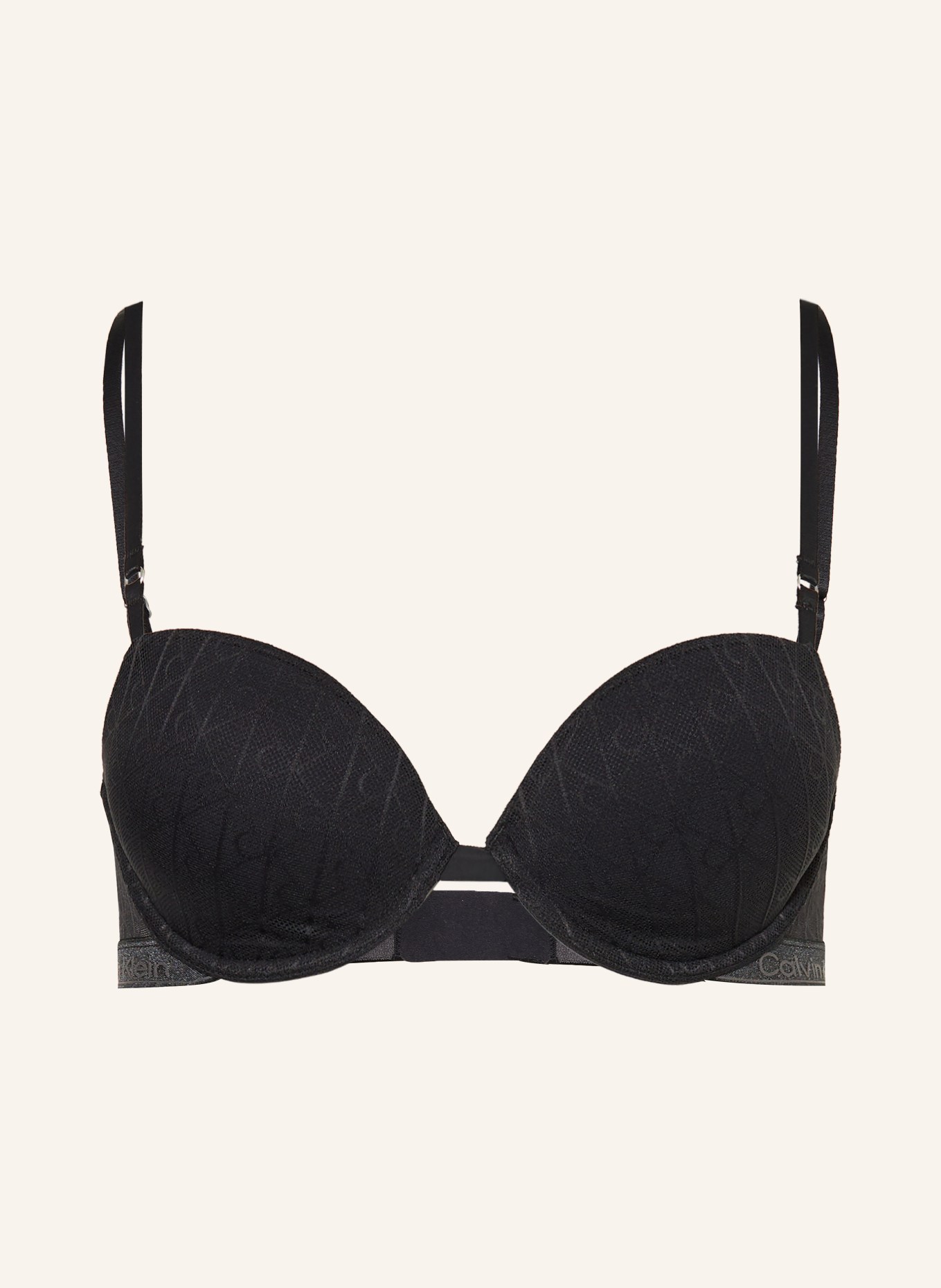 Calvin Klein Podprsenka s košíčky ICON LACE METALLIC: ČERNÁ