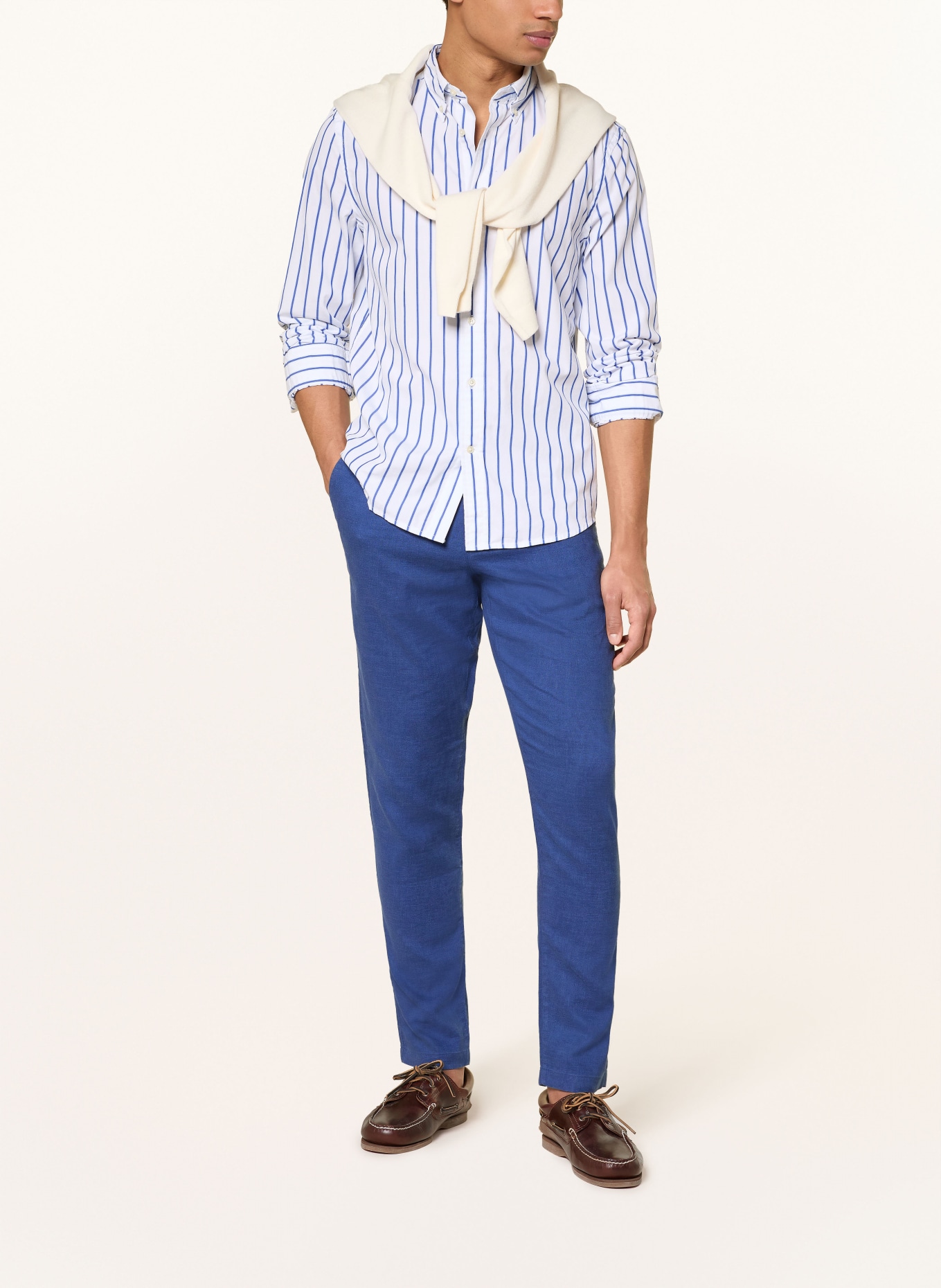 TOMMY HILFIGER Spodnie lniane HARLEM Regular Tapered Fit: NIEBIESKI