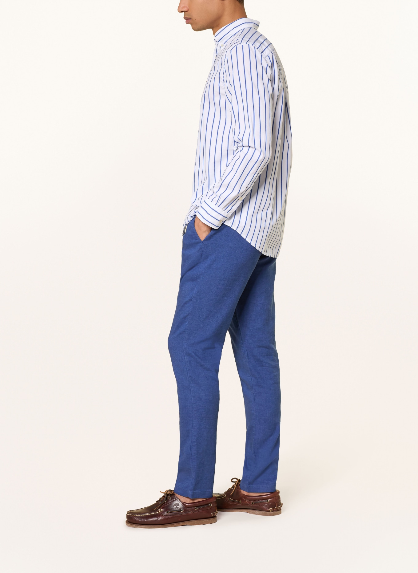 TOMMY HILFIGER Spodnie lniane HARLEM Regular Tapered Fit: NIEBIESKI