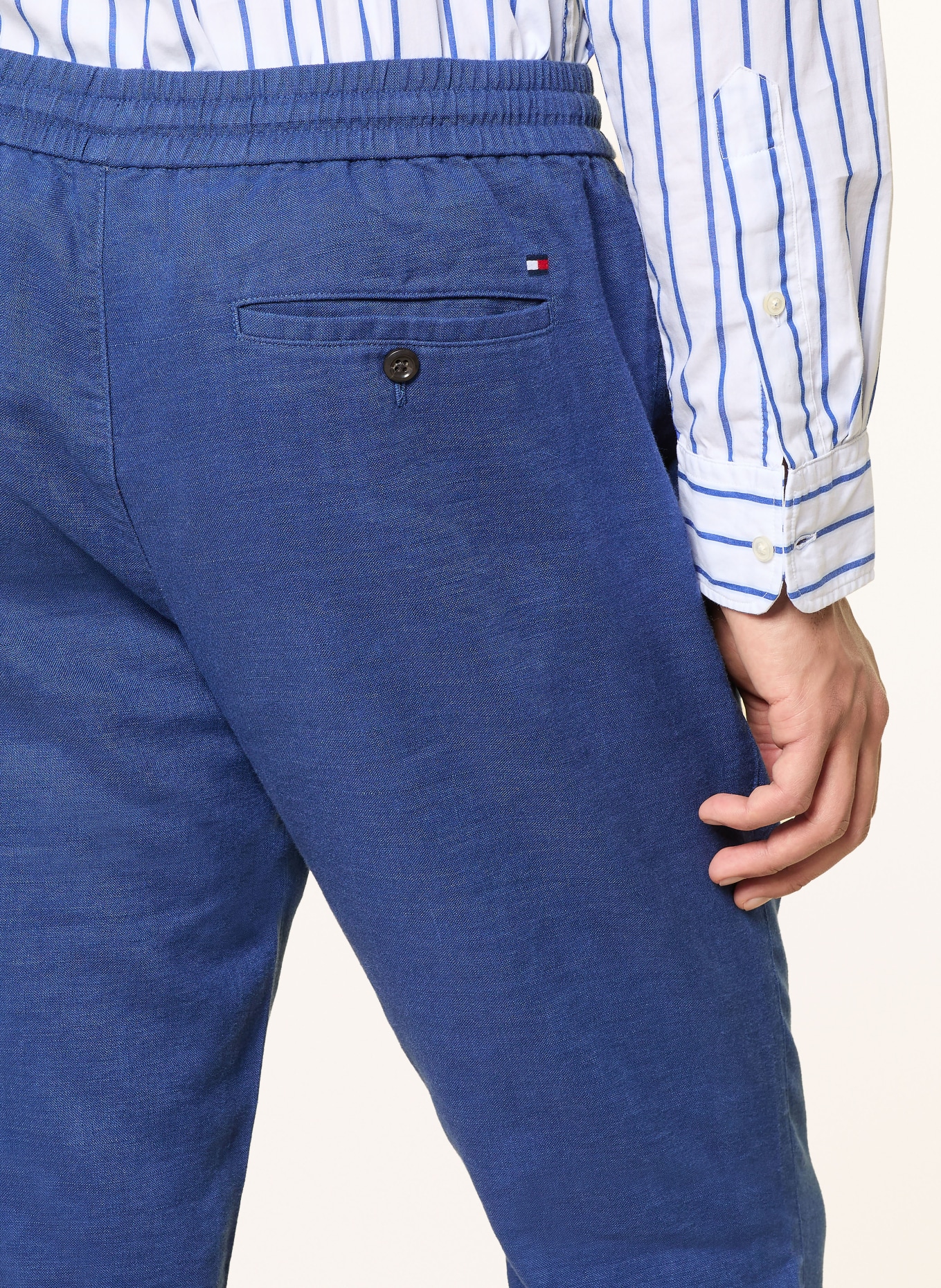 TOMMY HILFIGER Spodnie lniane HARLEM Regular Tapered Fit: NIEBIESKI