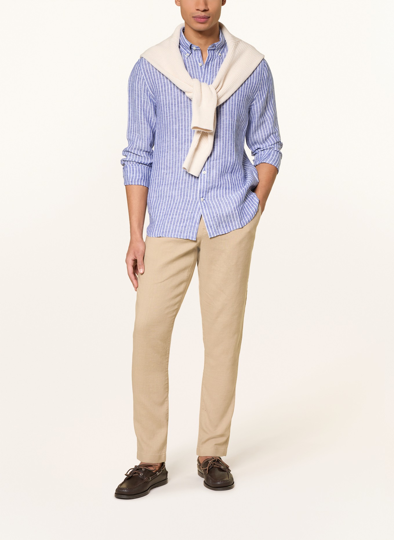 TOMMY HILFIGER Leinenhemd Regular Fit: BLAU / WEISS