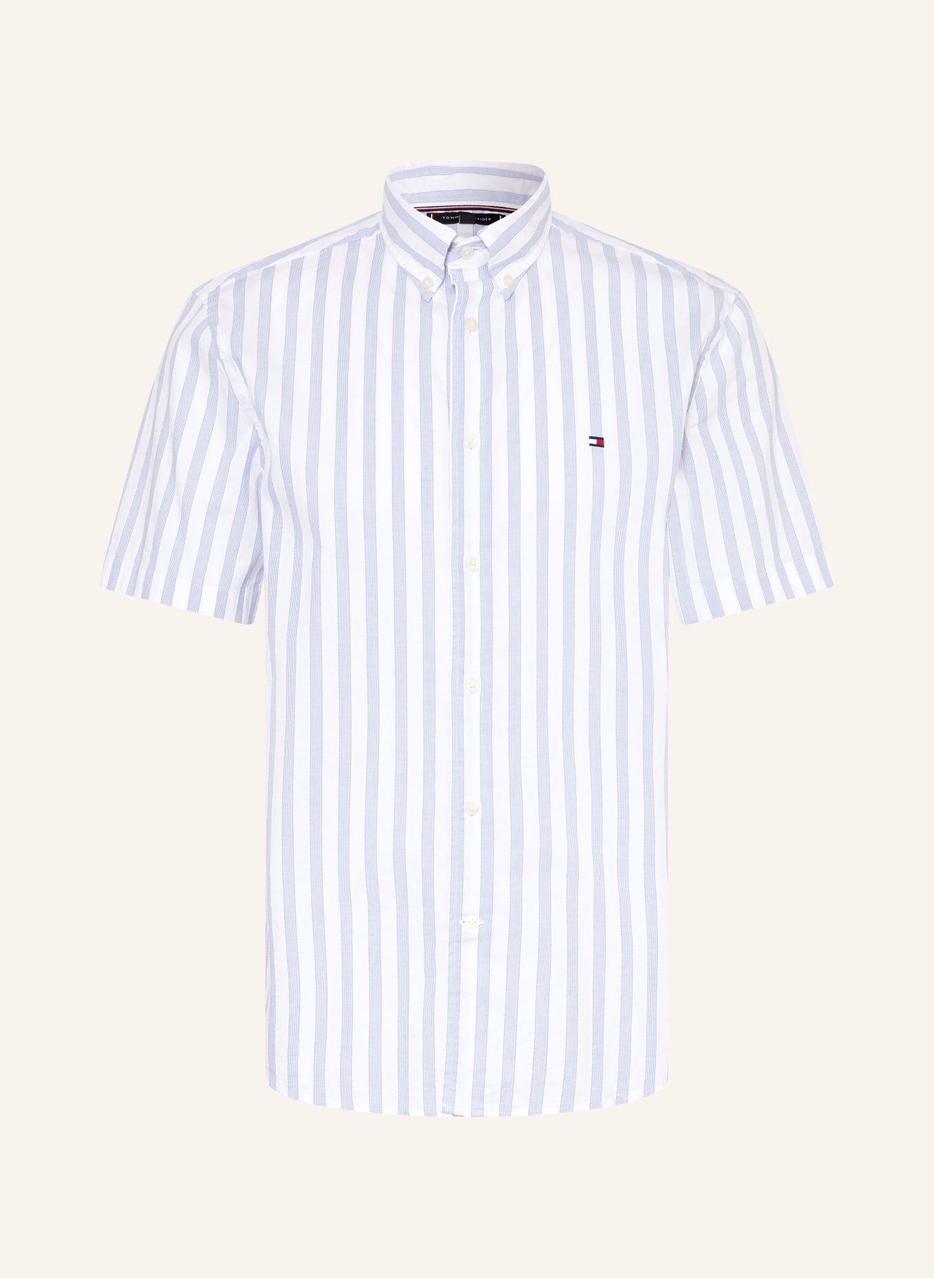 TOMMY HILFIGER Kurzarm-Hemd Regular Fit: WEISS / HELLBLAU