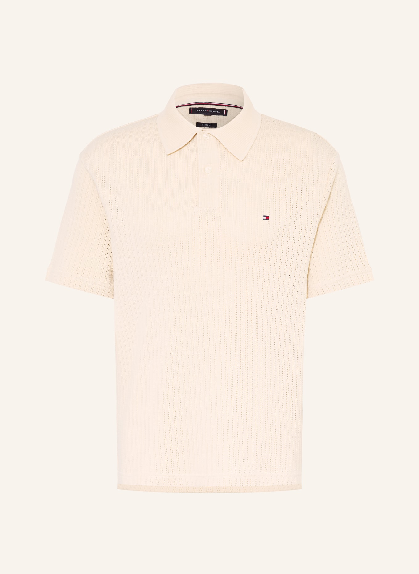 TOMMY HILFIGER Strick-Poloshirt Classic Fit: BEIGE