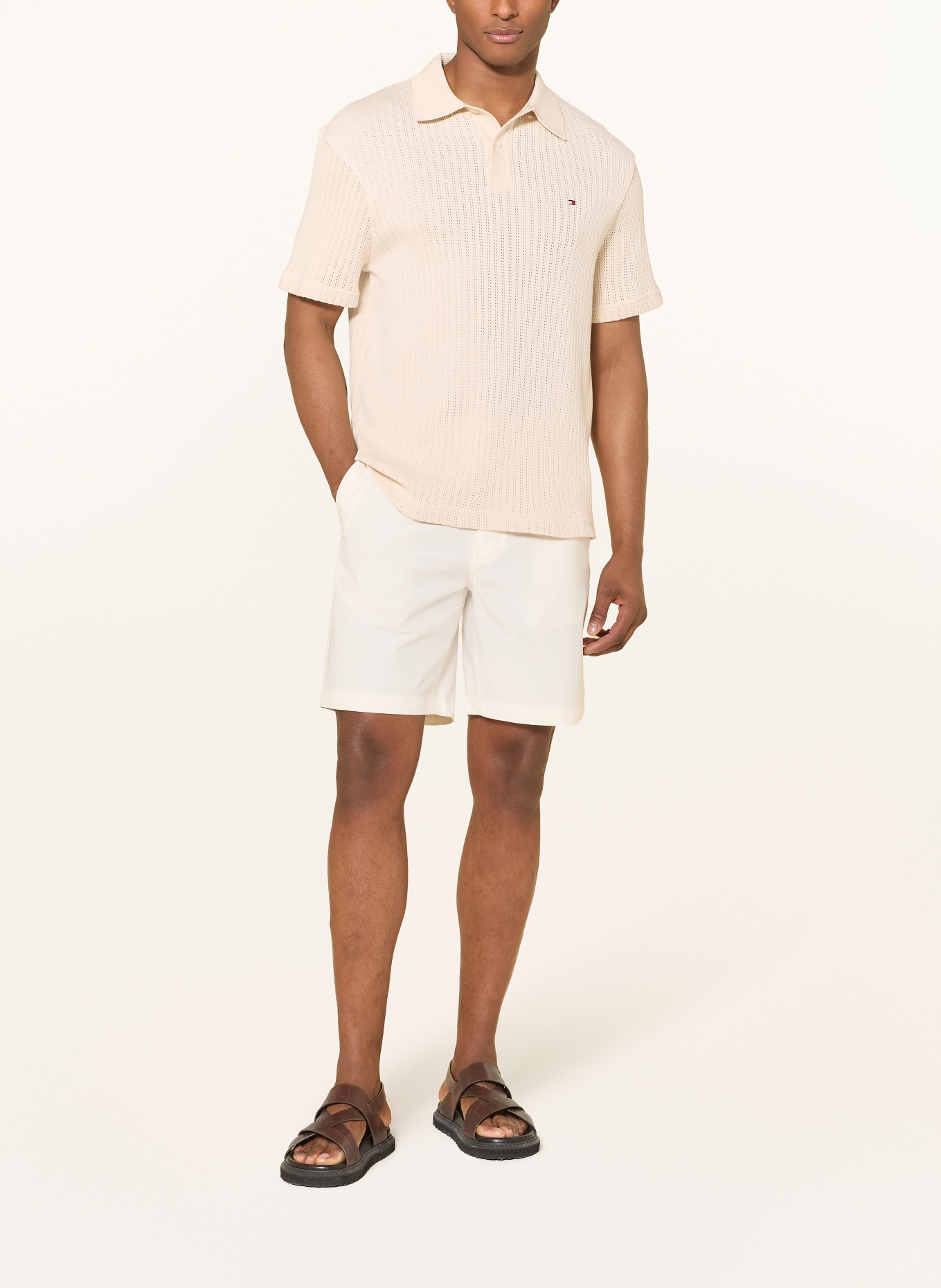 TOMMY HILFIGER Strick-Poloshirt Classic Fit: BEIGE