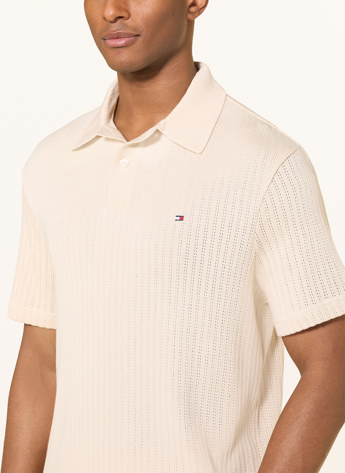 TOMMY HILFIGER Strick-Poloshirt Classic Fit: BEIGE