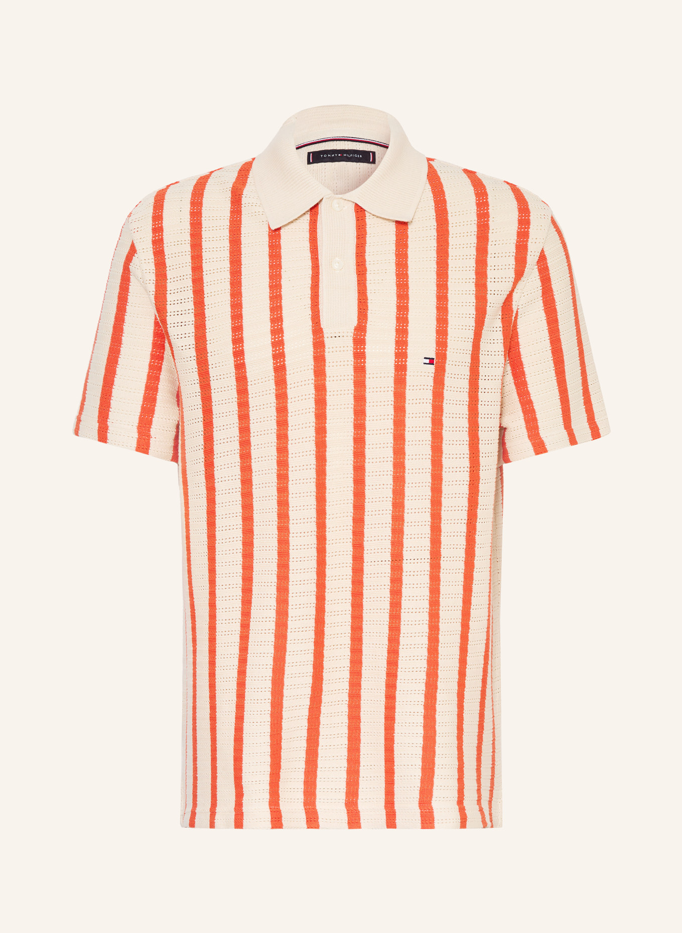 TOMMY HILFIGER Strick-Poloshirt Classic Fit: ORANGE / ECRU