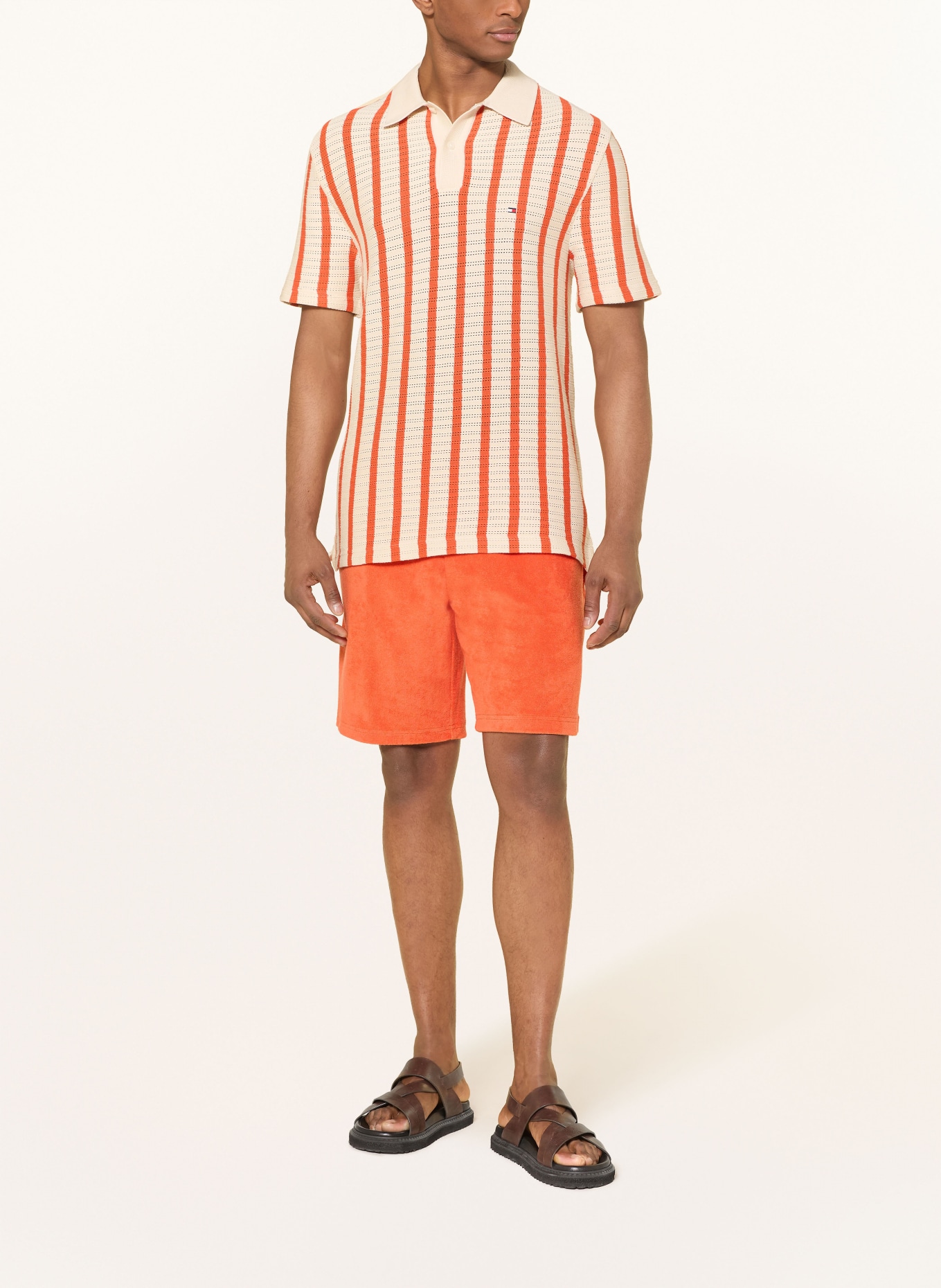 TOMMY HILFIGER Strick-Poloshirt Classic Fit: ORANGE / ECRU