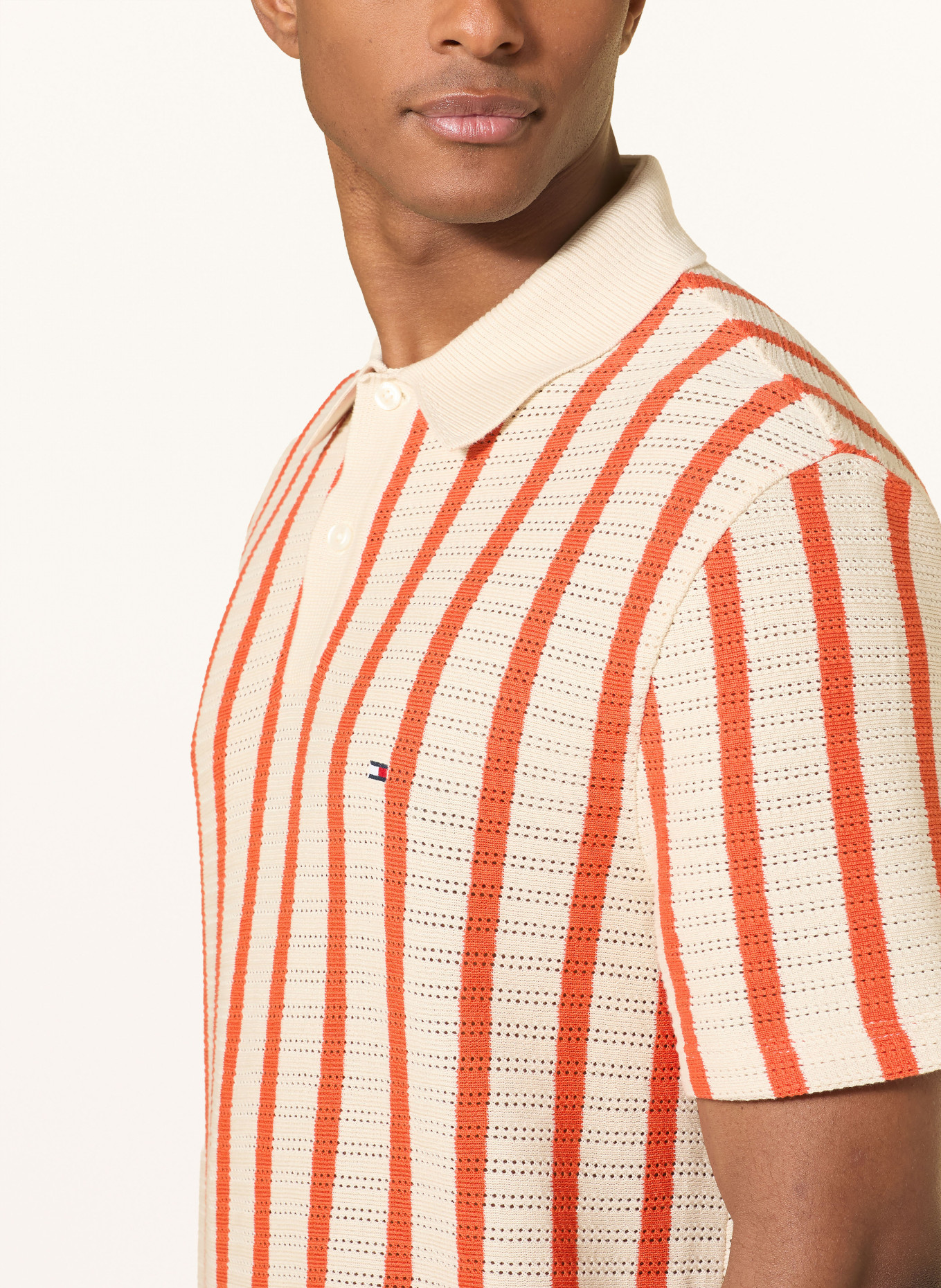 TOMMY HILFIGER Strick-Poloshirt Classic Fit: ORANGE / ECRU
