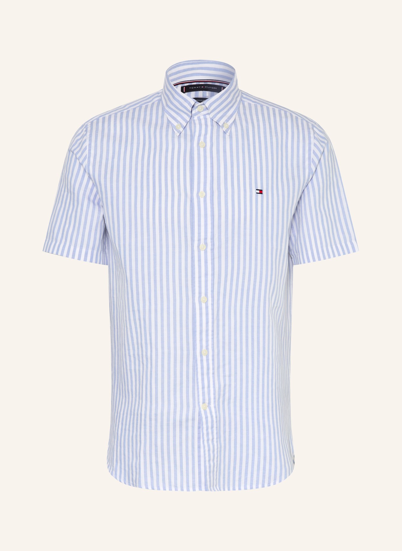 TOMMY HILFIGER Koszula z krótkim rękawem Regular Fit z lnem: JASNONIEBIESKI / BIAŁY