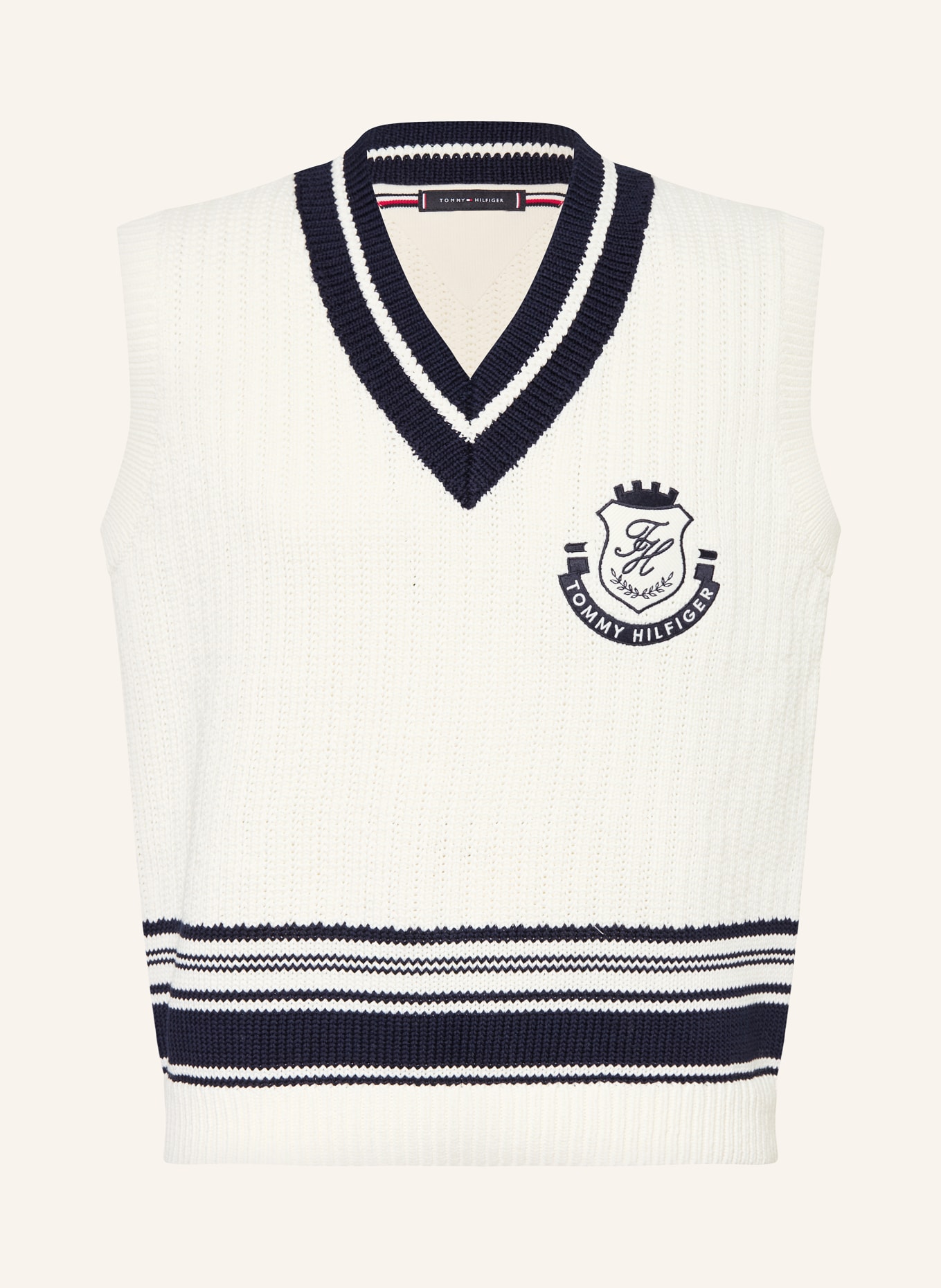 TOMMY HILFIGER Pullunder: ECRU / DUNKELBLAU