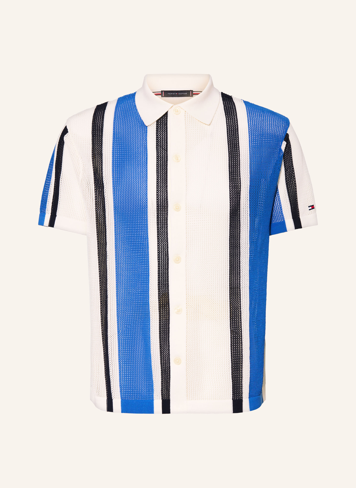 TOMMY HILFIGER Strickhemd Comfort Fit: ECRU / BLAU / SCHWARZ