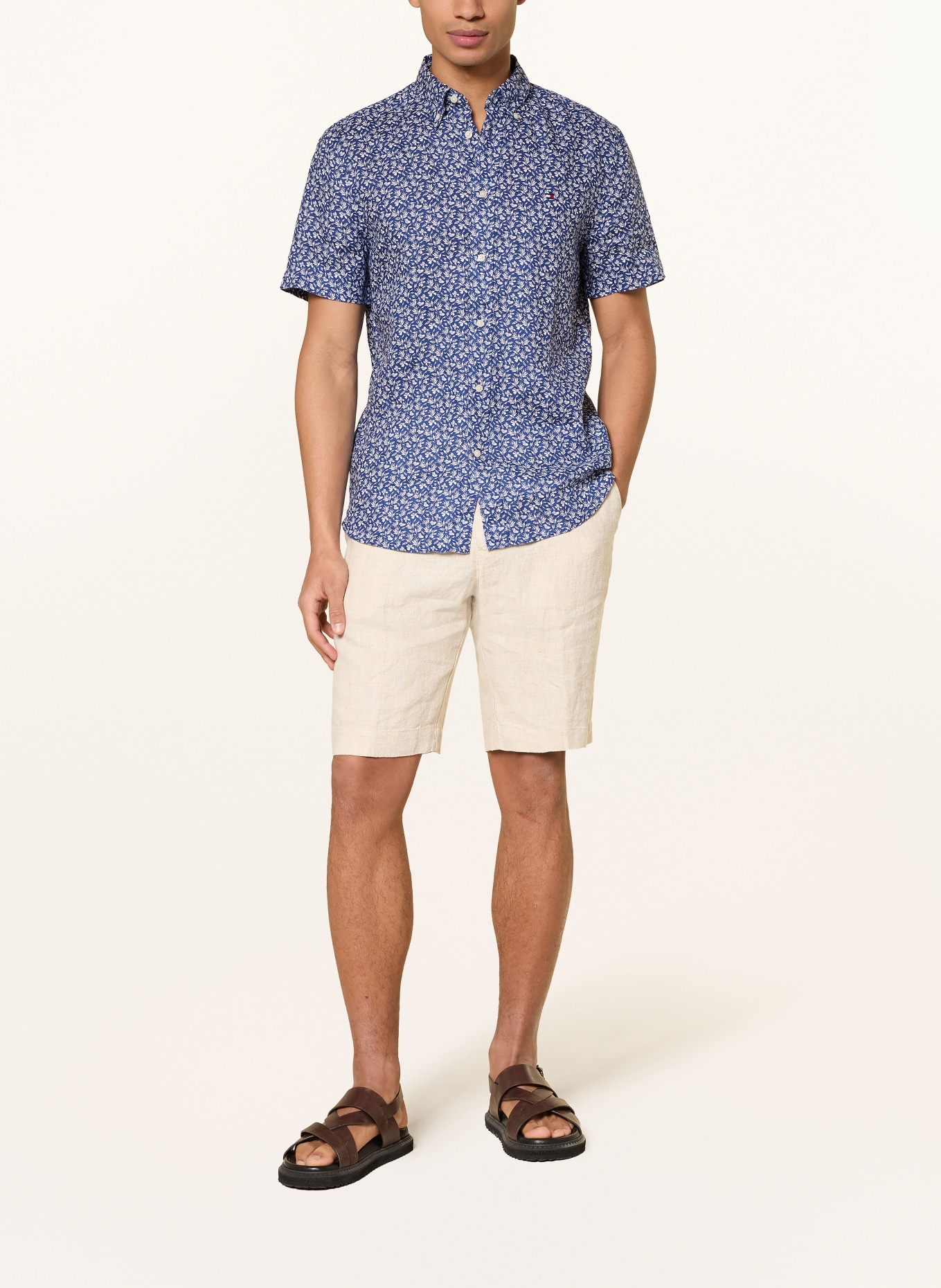 TOMMY HILFIGER Kurzarm-Hemd Regular Fit aus Leinen: BLAU / WEISS