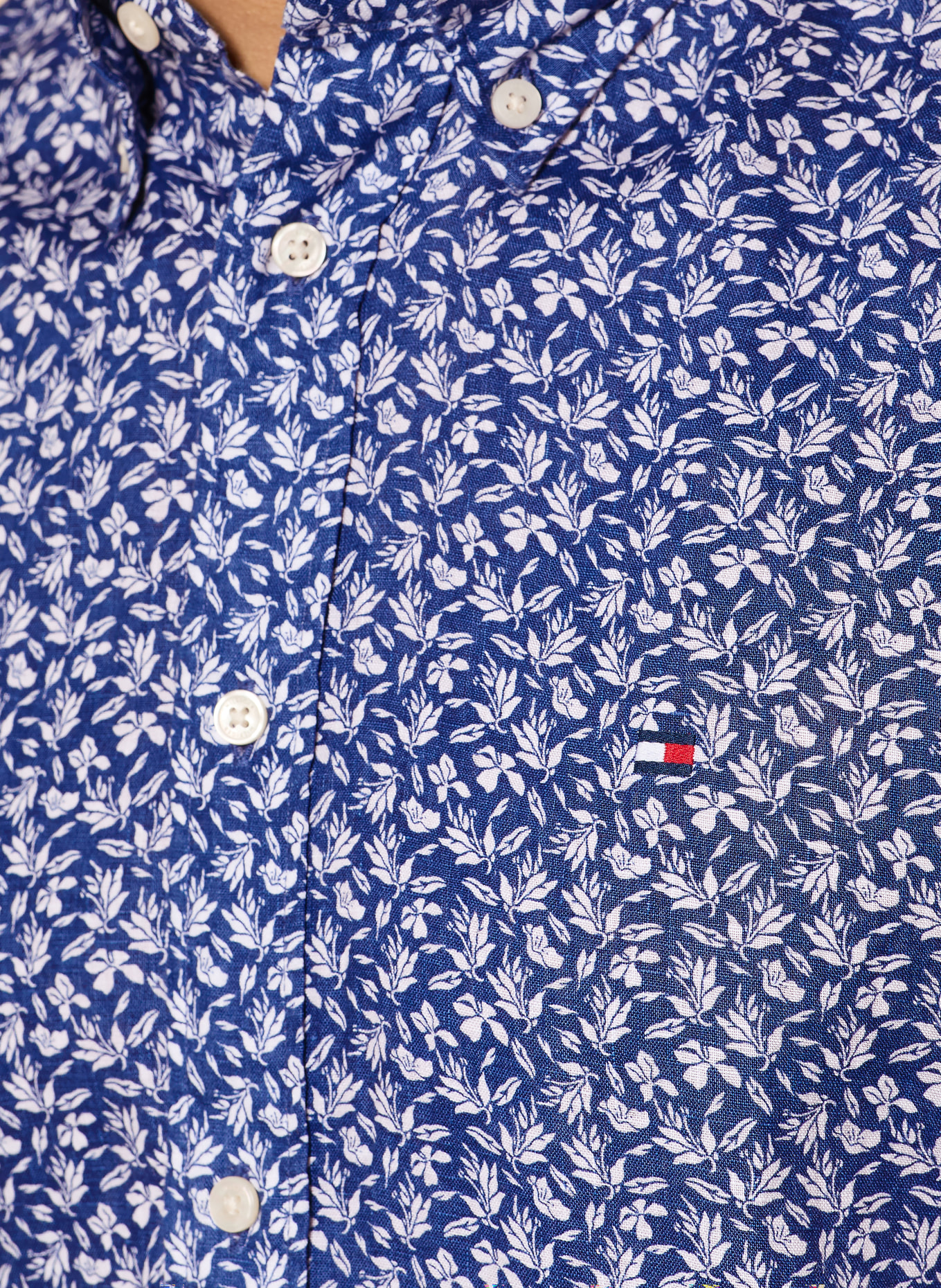 TOMMY HILFIGER Kurzarm-Hemd Regular Fit aus Leinen: BLAU / WEISS