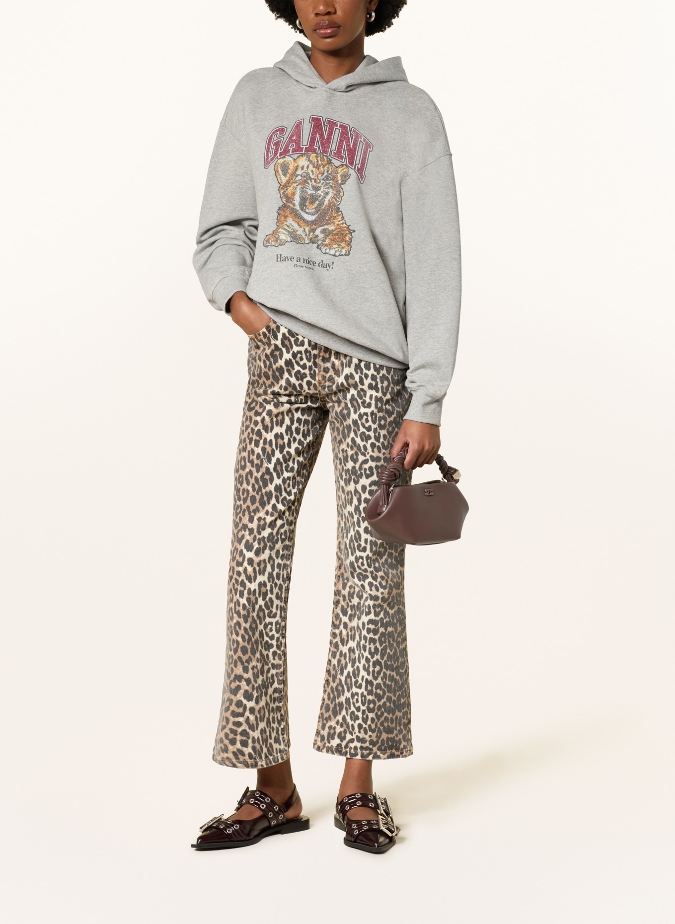 GANNI Schultertasche BOU BAG MINI: DUNKELBRAUN / GOLD