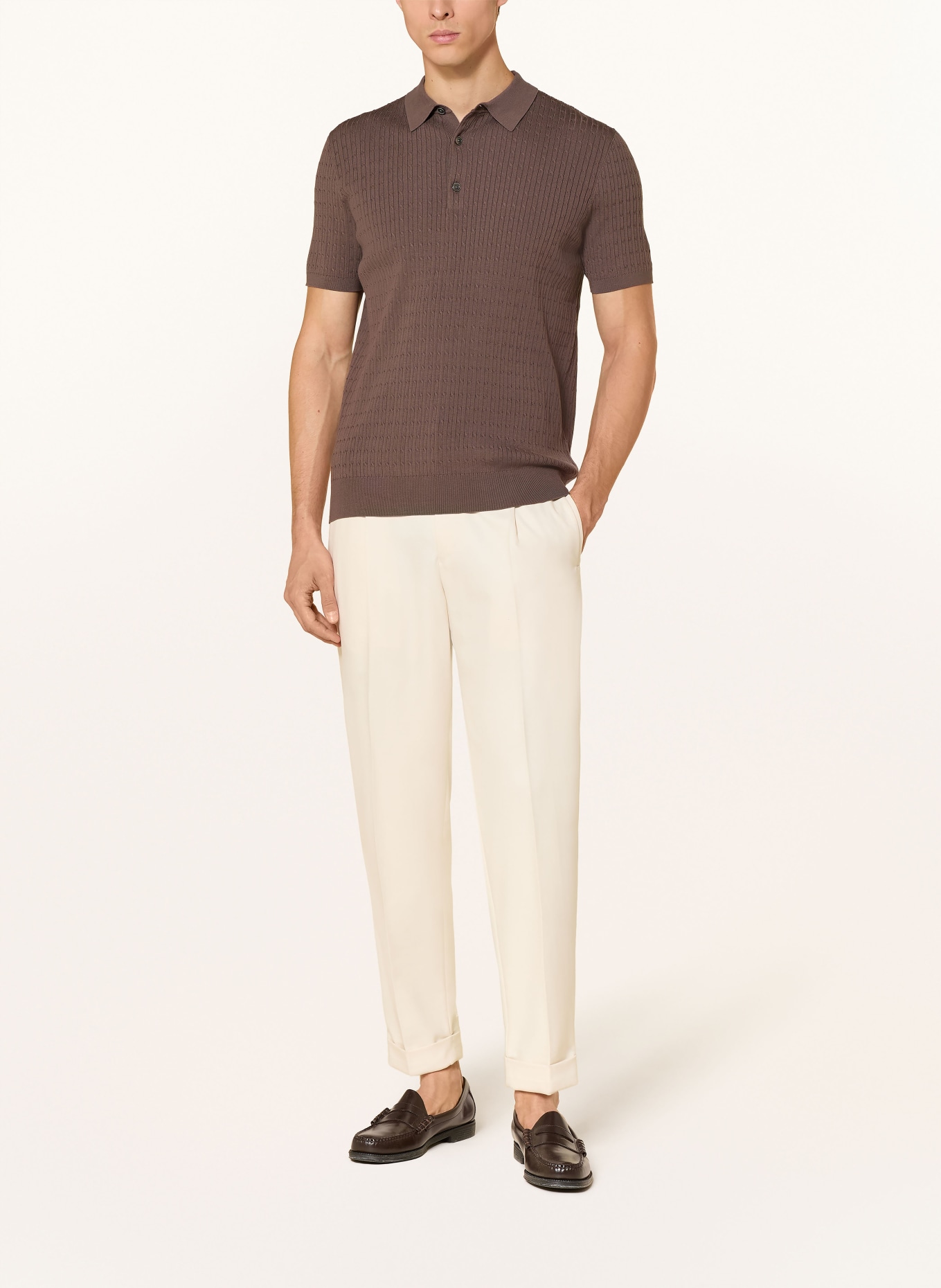 PROFUOMO Gebreid poloshirt: BRUIN