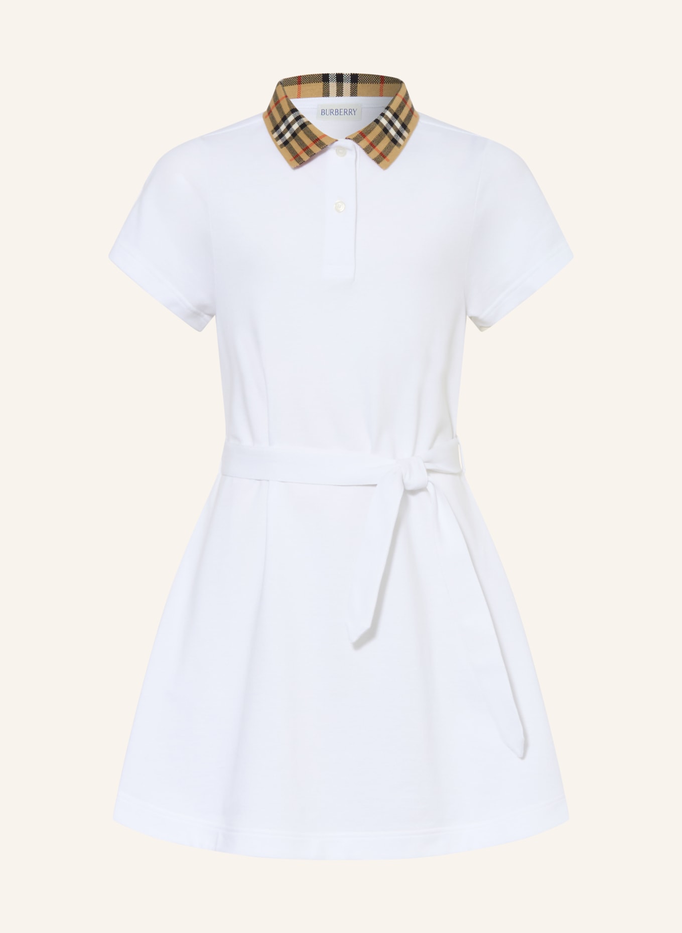 BURBERRY Piqué polo dress: WHITE / BEIGE / BLACK
