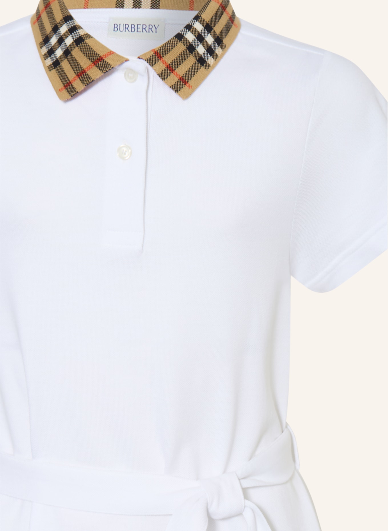 BURBERRY Piqué polo dress: WHITE / BEIGE / BLACK