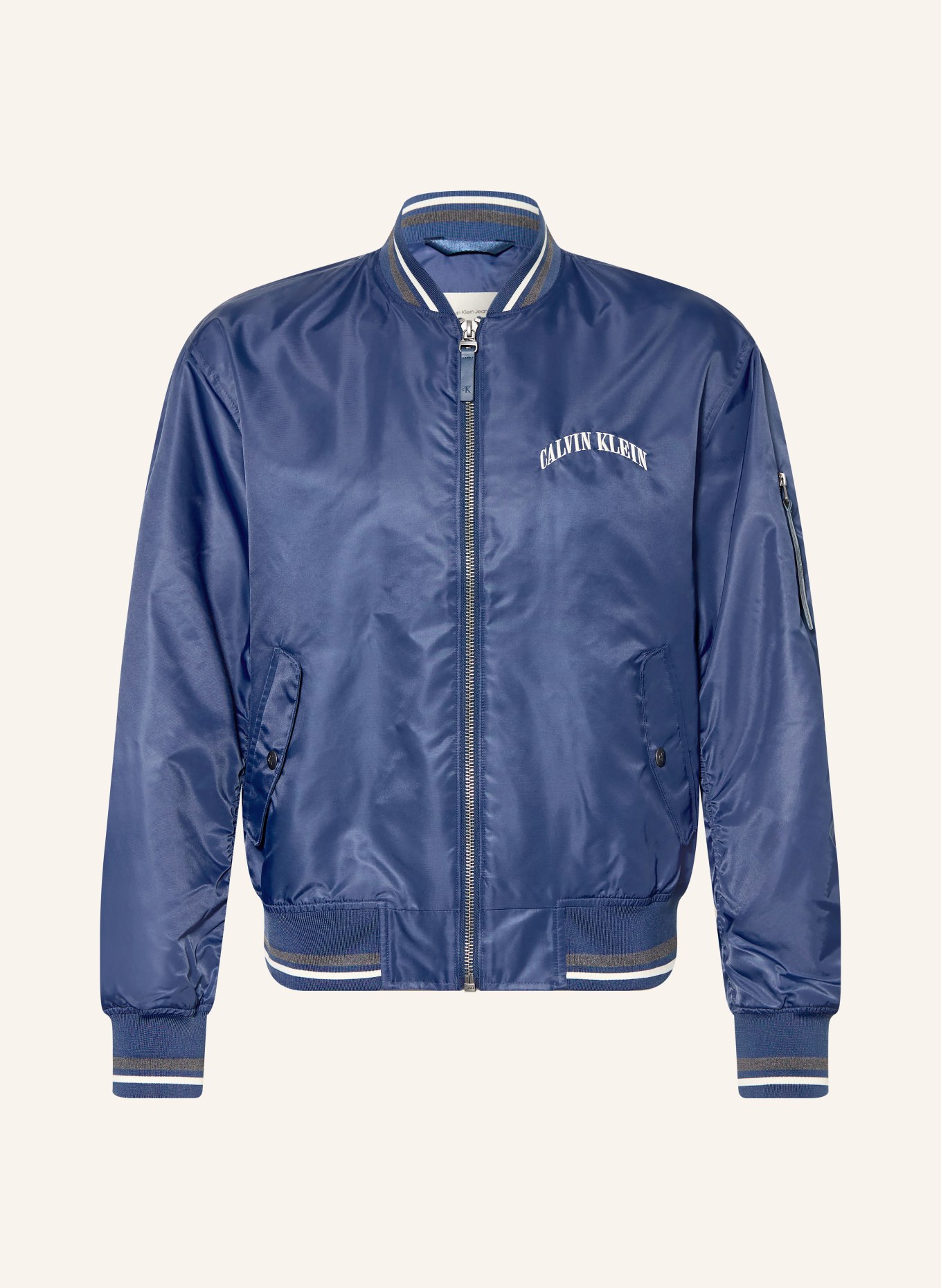 Calvin Klein Jeans Saténová bunda: TMAVĚ MODRÁ / BÍLÁ