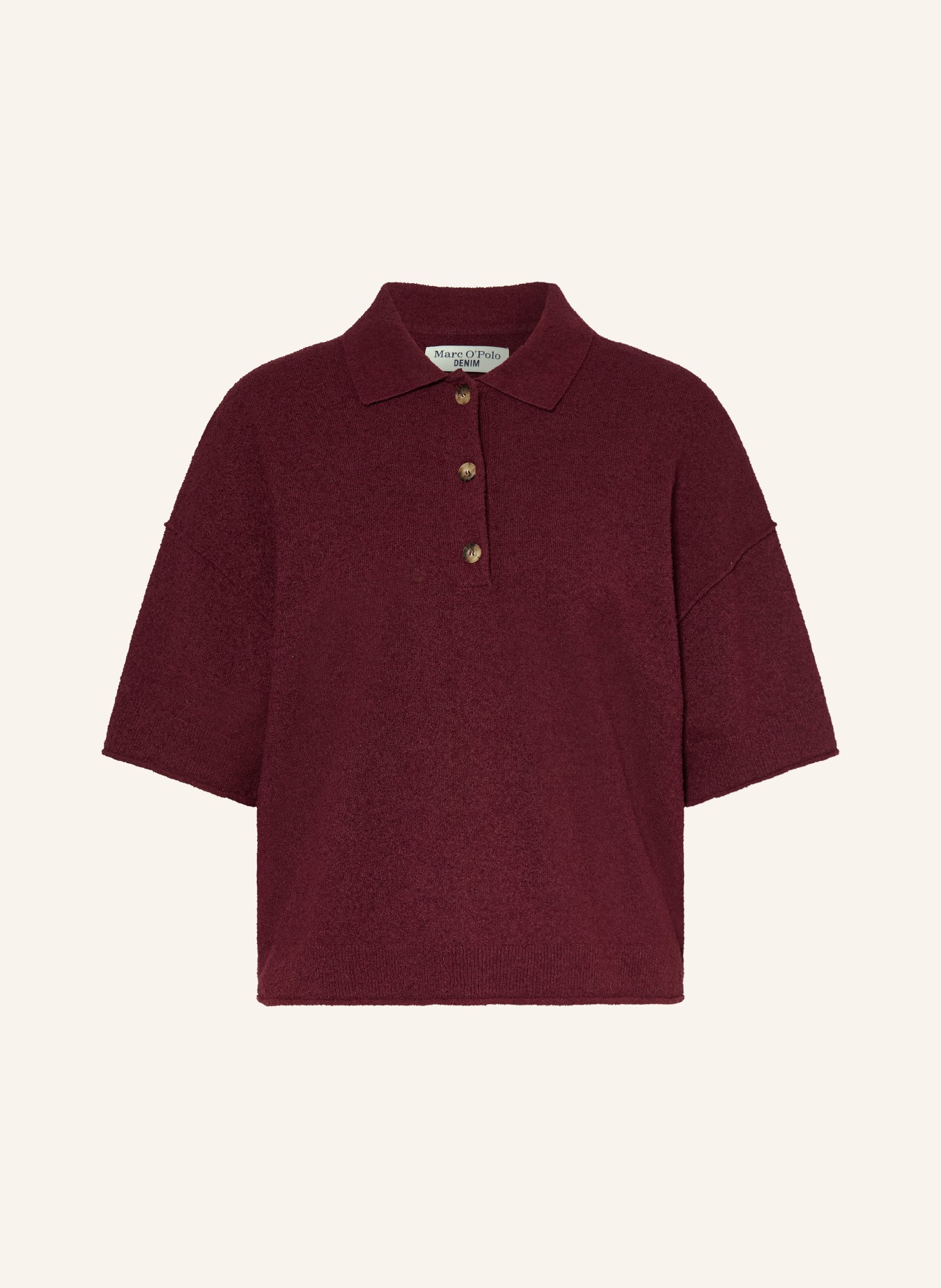 Marc O'Polo DENIM Strick-Poloshirt mit 3/4-Arm: DUNKELROT