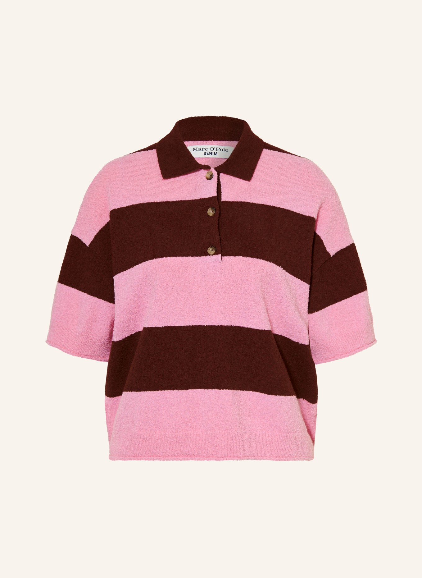 Marc O'Polo DENIM Strick-Poloshirt: ROSA / DUNKELROT