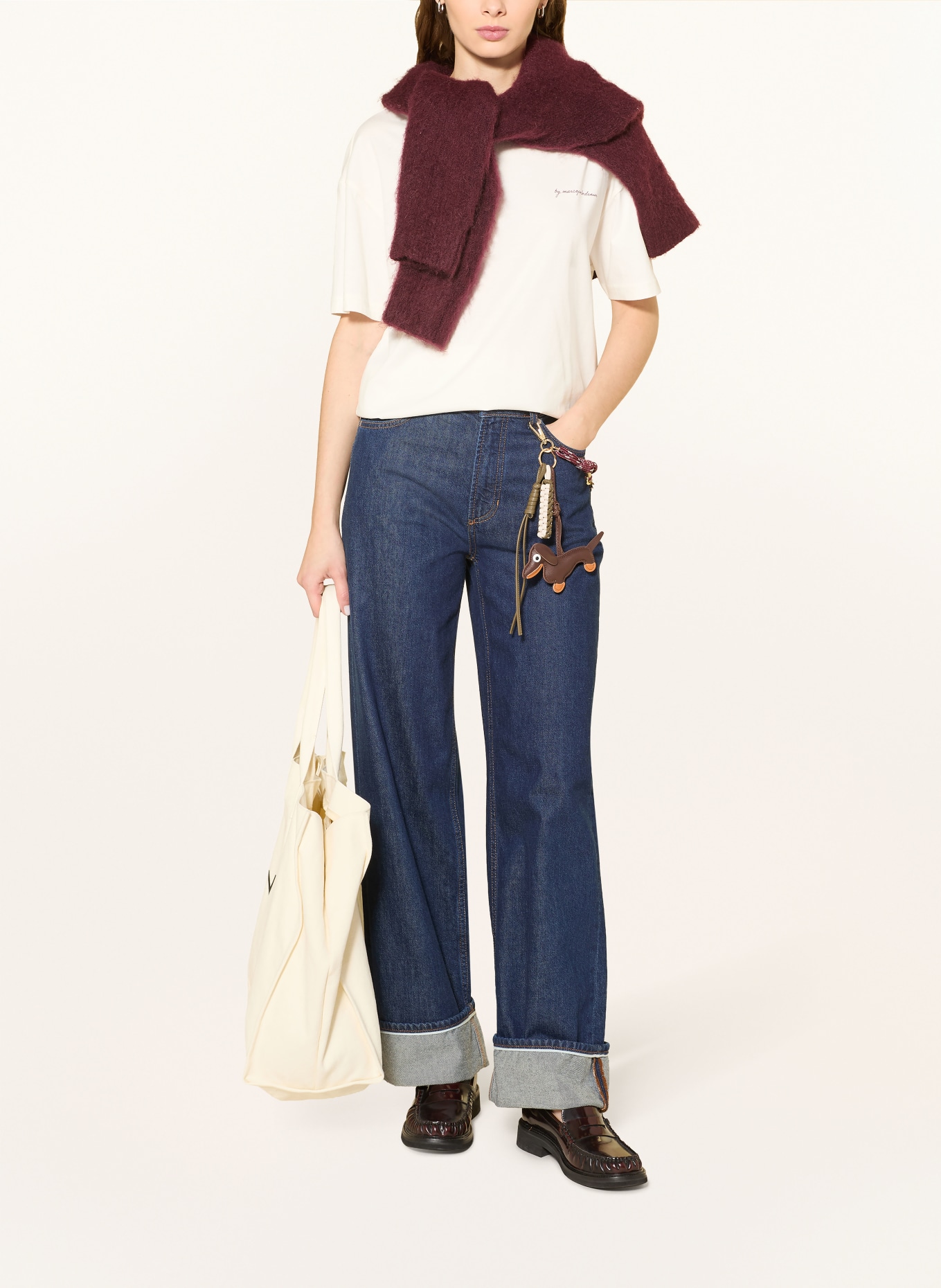 Marc O'Polo DENIM tričko: BÍLÁ / HNĚDÁ