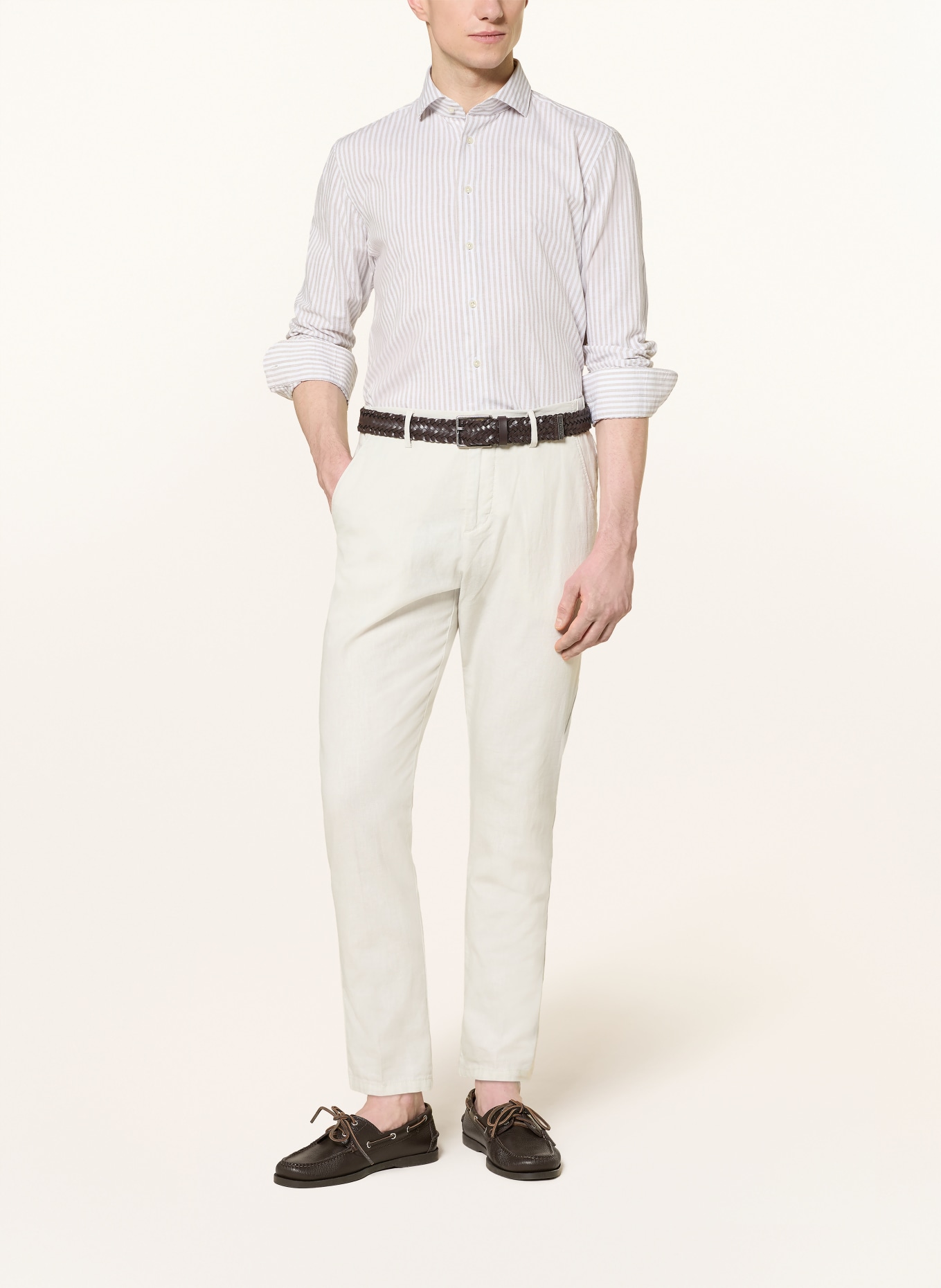 PROFUOMO Košile Slim Fit: BÉŽOVÁ / BÍLÁ