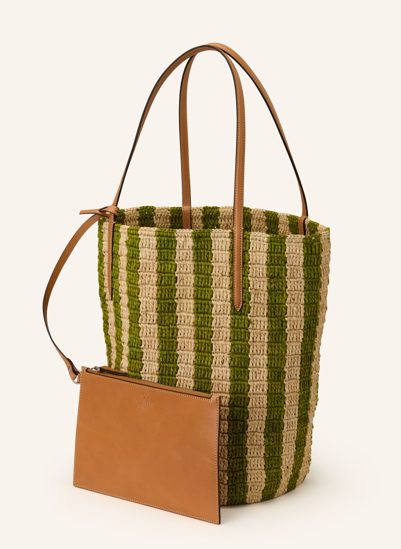 VALENTINO GARAVANI Shopper VLOGO SIGNATURE mit Pouch: GRÜN / COGNAC / BEIGE