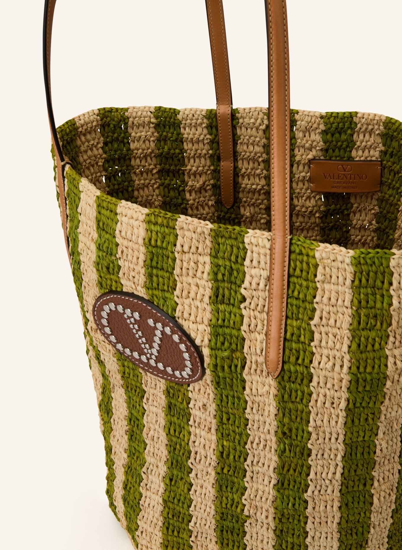 VALENTINO GARAVANI Shopper VLOGO SIGNATURE mit Pouch: GRÜN / COGNAC / BEIGE