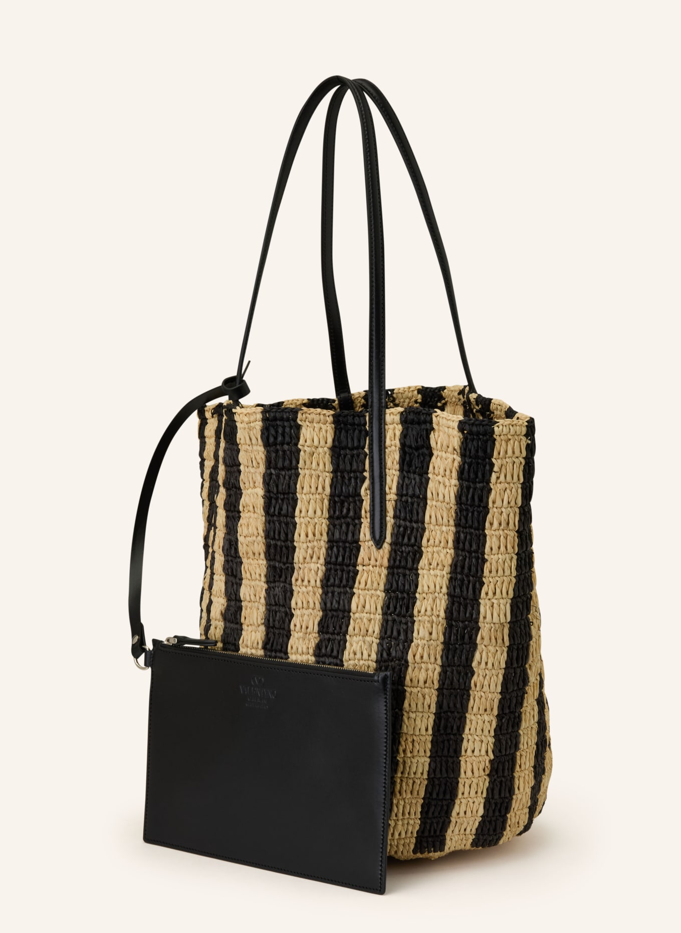 VALENTINO GARAVANI Shopper VLOGO SIGNATURE mit Pouch: SCHWARZ / SILBER / BEIGE