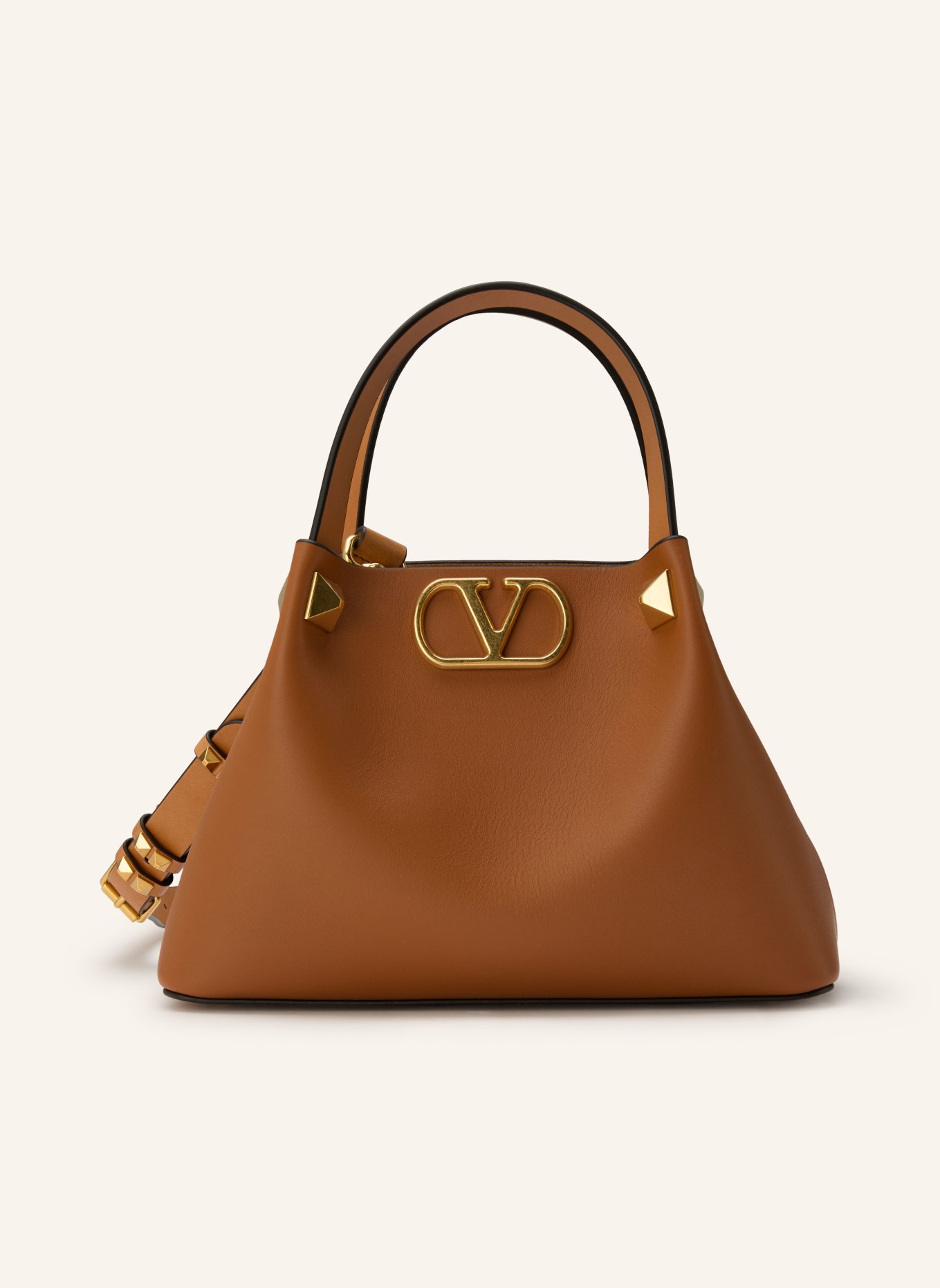 VALENTINO GARAVANI Handtas VLOGO SIGNATURE SMALL met studs: COGNAC / GOUD