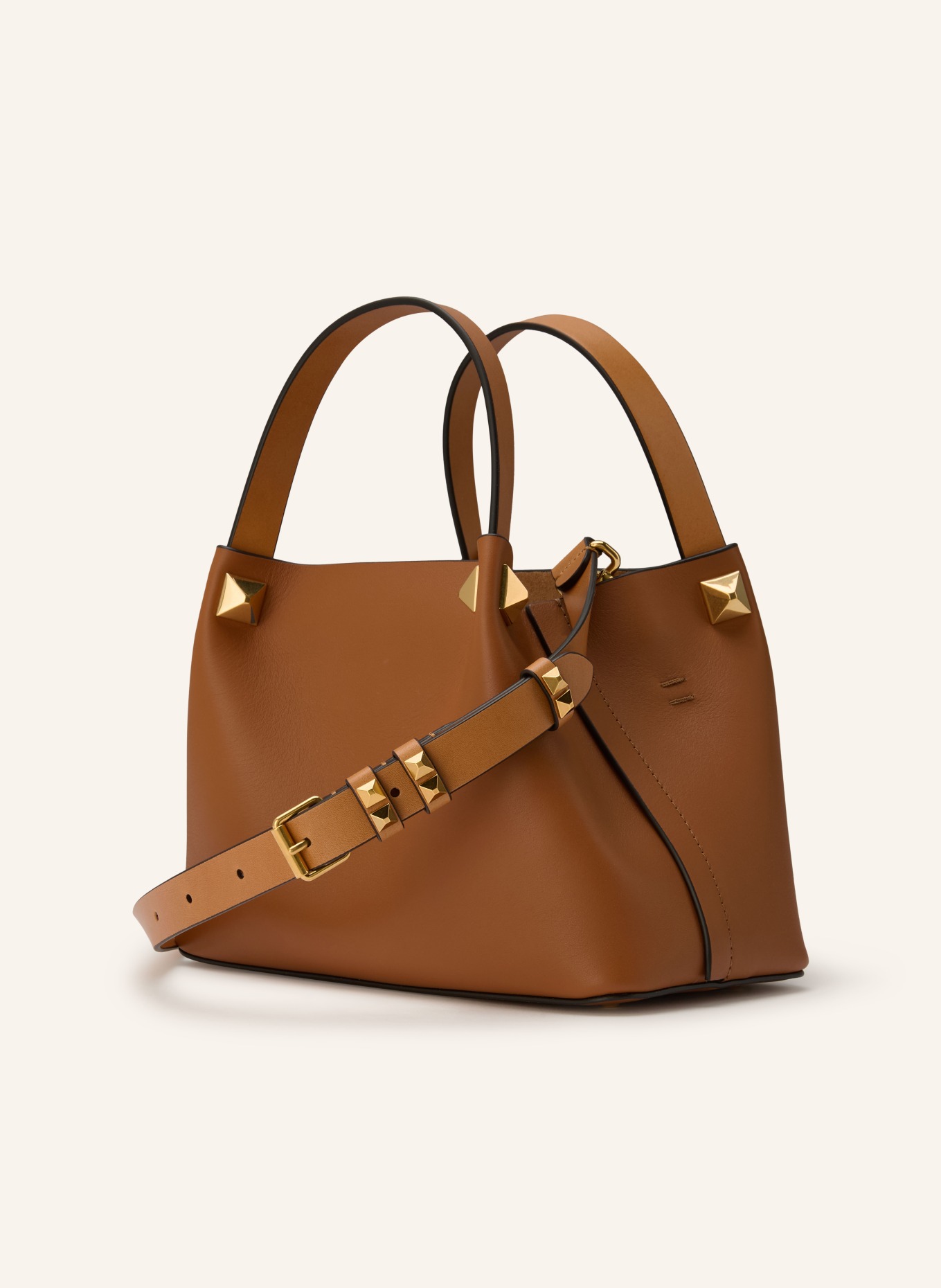 VALENTINO GARAVANI Handtas VLOGO SIGNATURE SMALL met studs: COGNAC / GOUD
