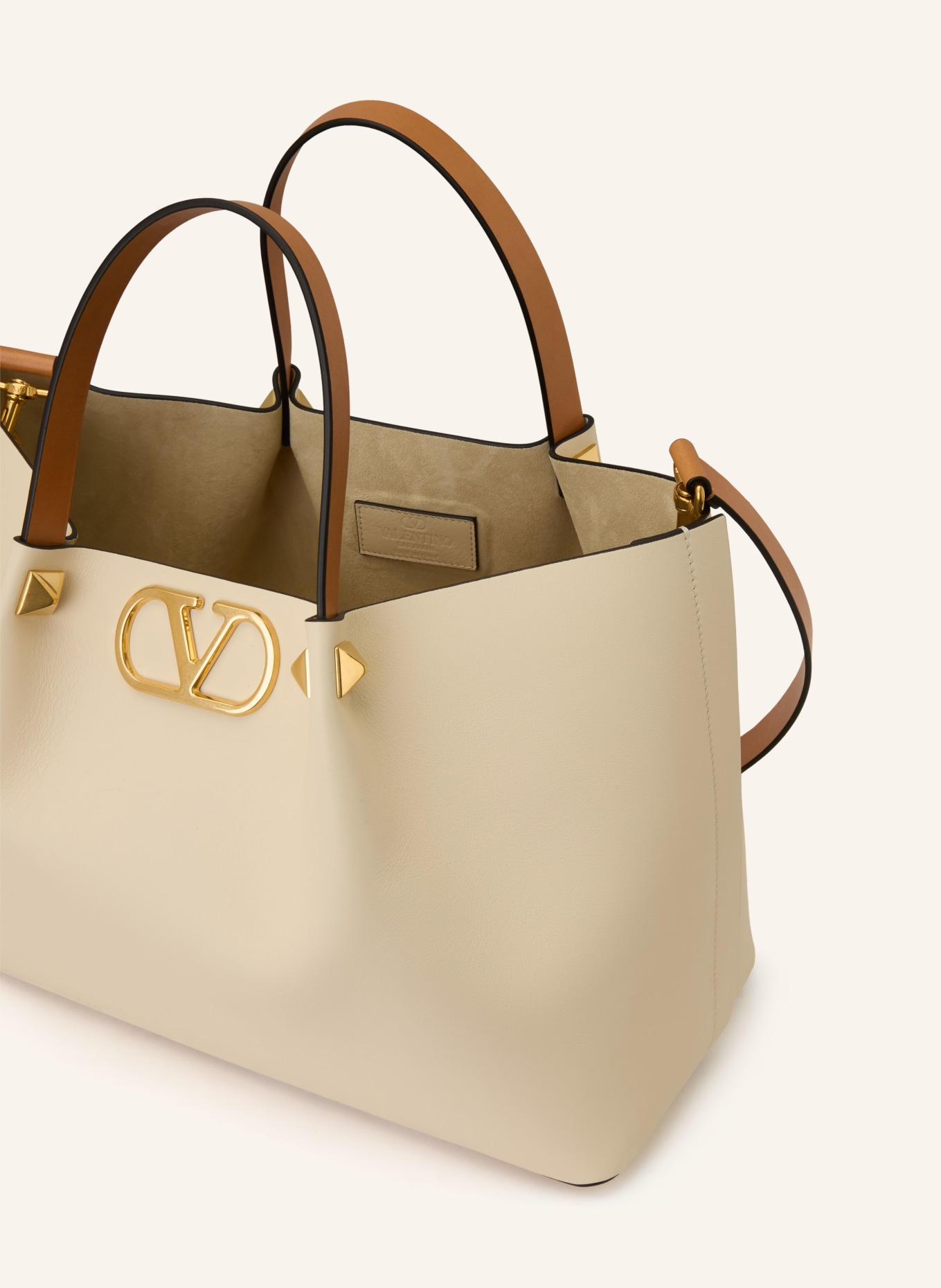 VALENTINO GARAVANI Handtasche VLOGO SIGNATURE MEDIUM mit Pouch: CREME / GOLD / COGNAC