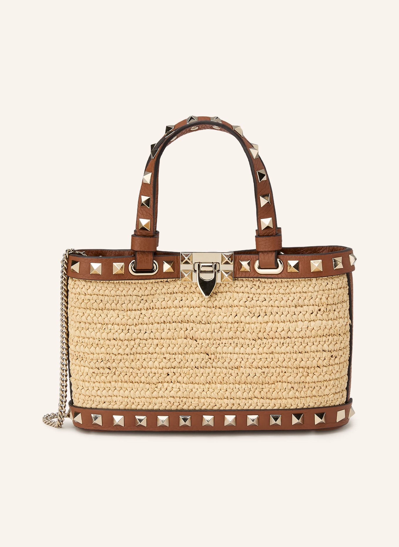 VALENTINO GARAVANI ROCKSTUD MINI Handbag with Studs: BEIGE / GOLD / BROWN