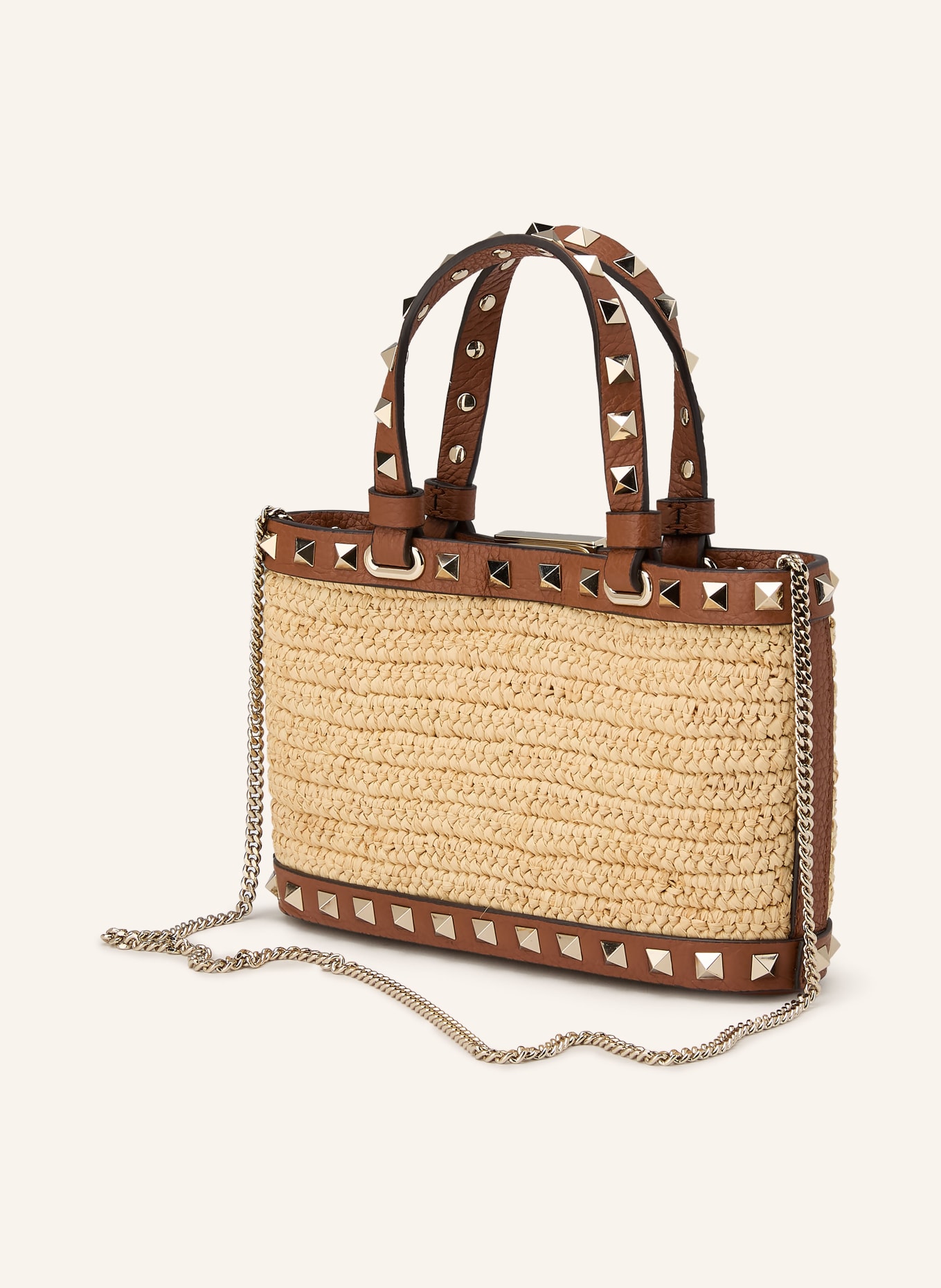 VALENTINO GARAVANI ROCKSTUD MINI Handbag with Studs: BEIGE / GOLD / BROWN