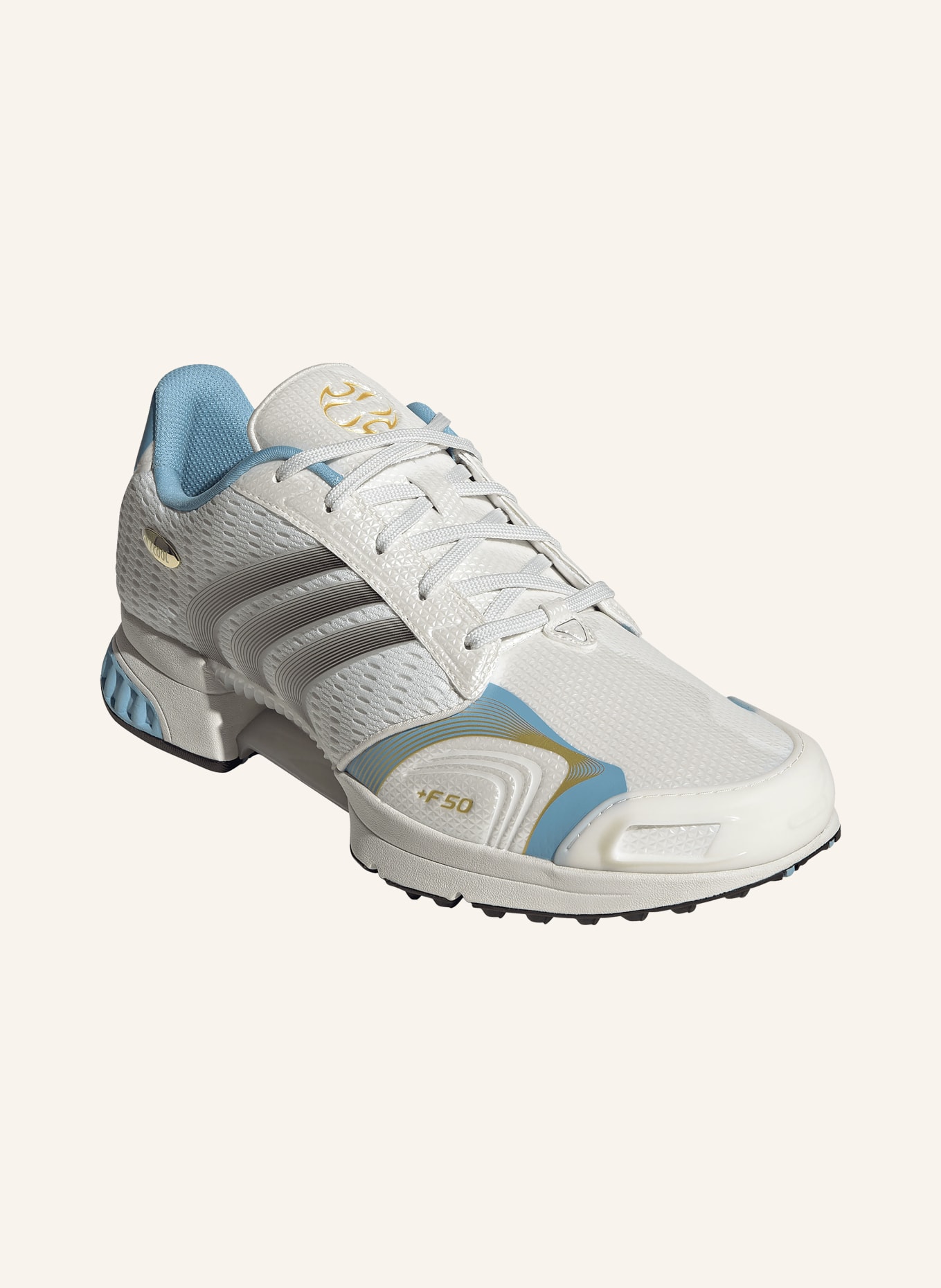 adidas Originals Tenisky CLIMACOOL F50: BÍLÁ / ZLATÁ / TMAVĚ MODRÁ