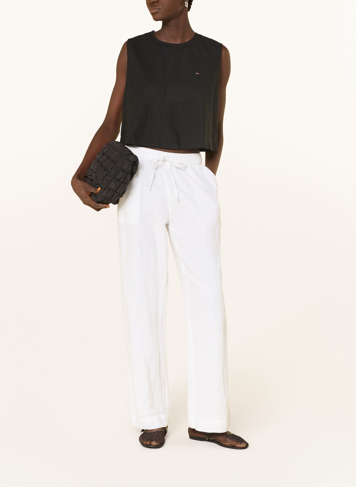 TOMMY JEANS Top mit Leinen: SCHWARZ