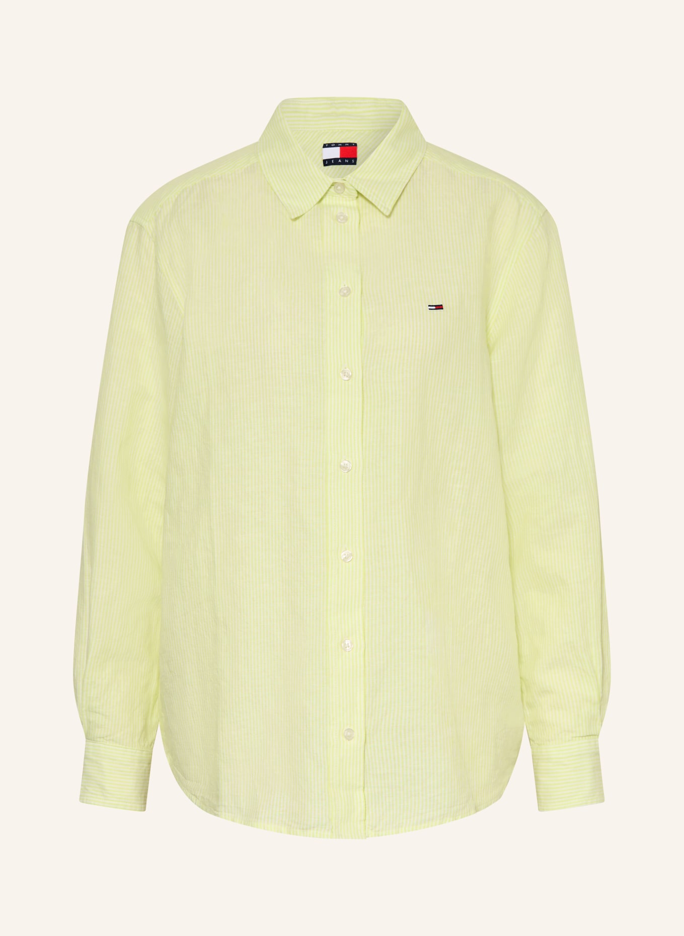 TOMMY JEANS Hemdbluse mit Leinen: NEONGRÜN / WEISS
