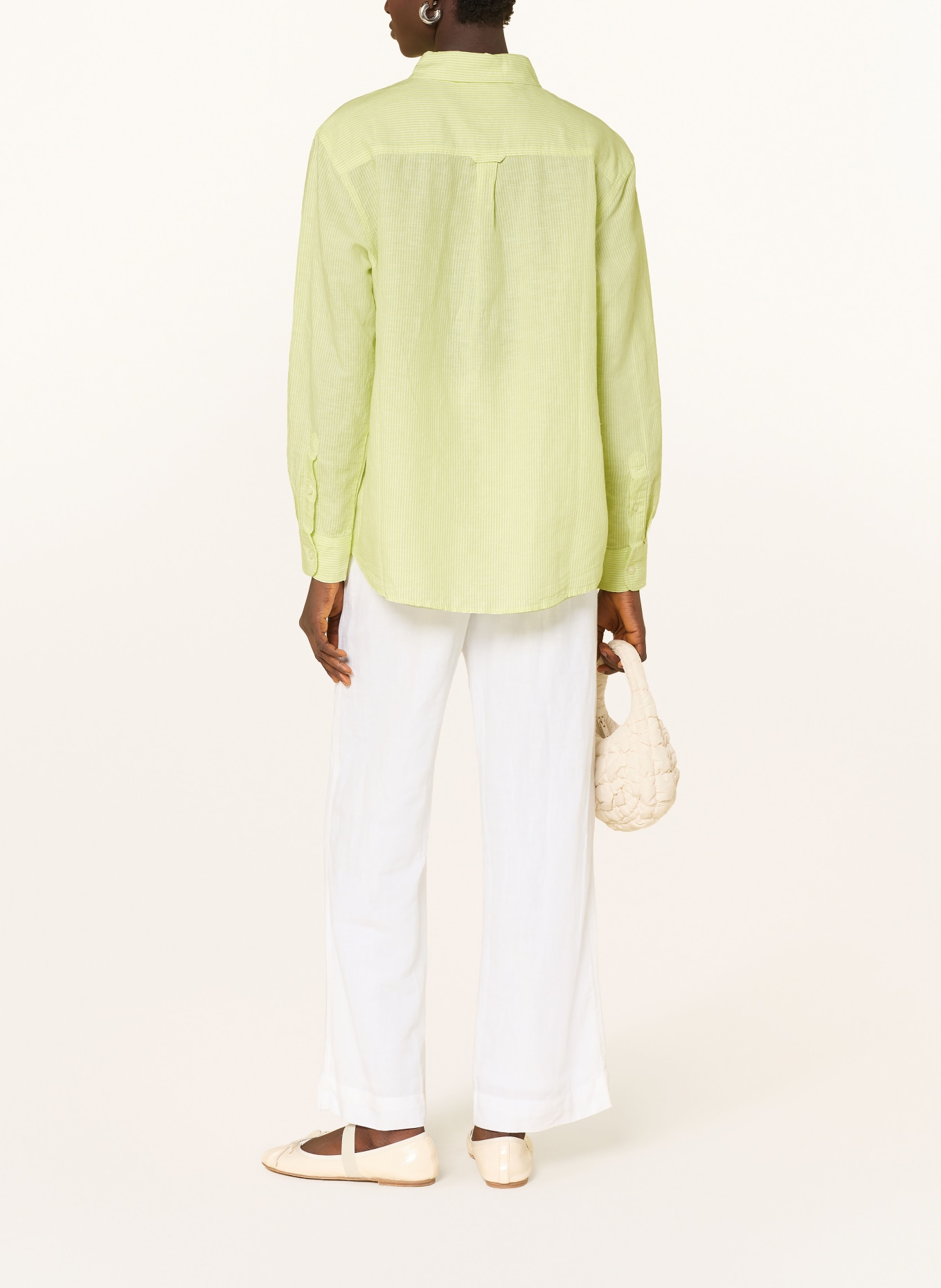 TOMMY JEANS Hemdbluse mit Leinen: NEONGRÜN / WEISS